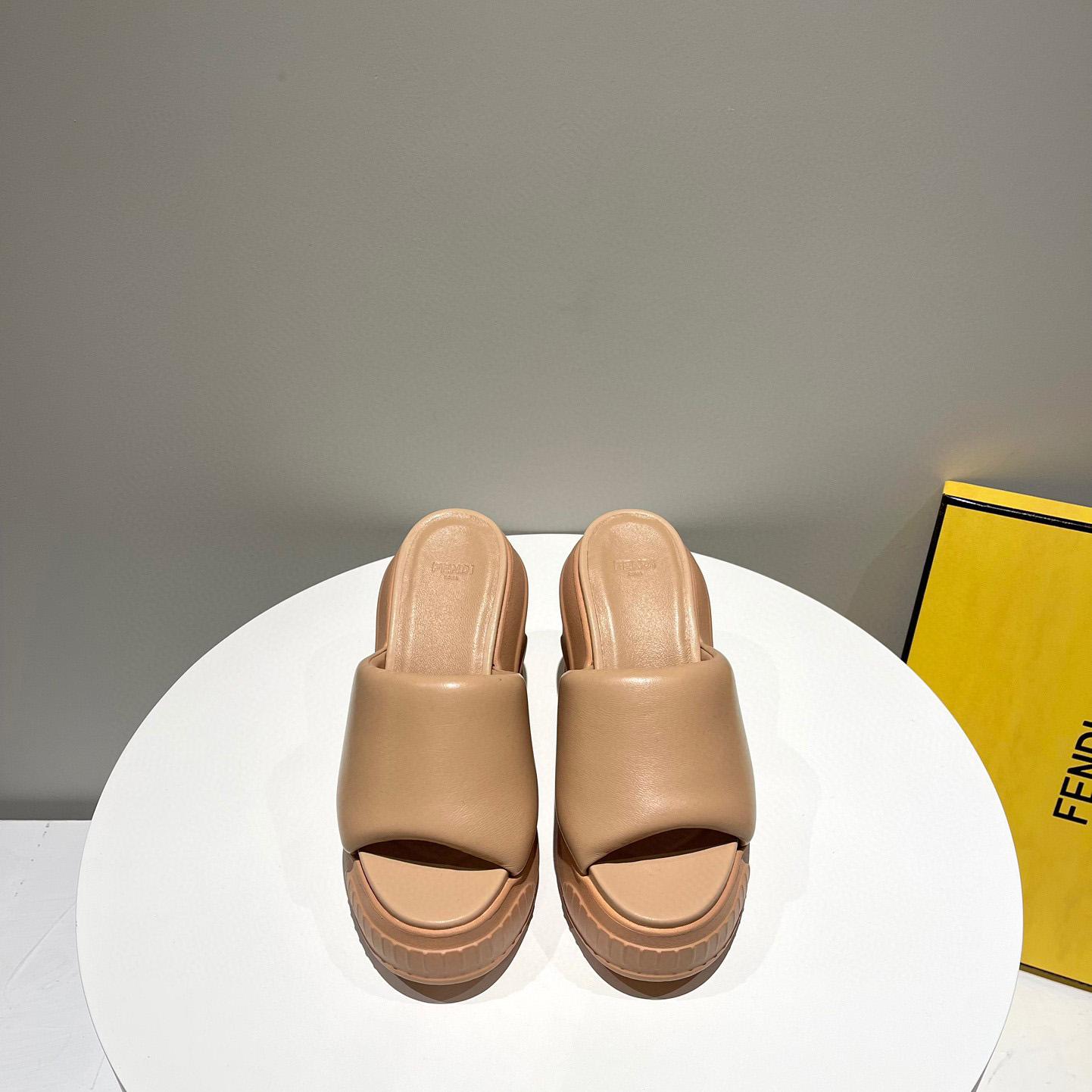 Fendi Fashion Show Beige Nappa Leather Slides - DesignerGu