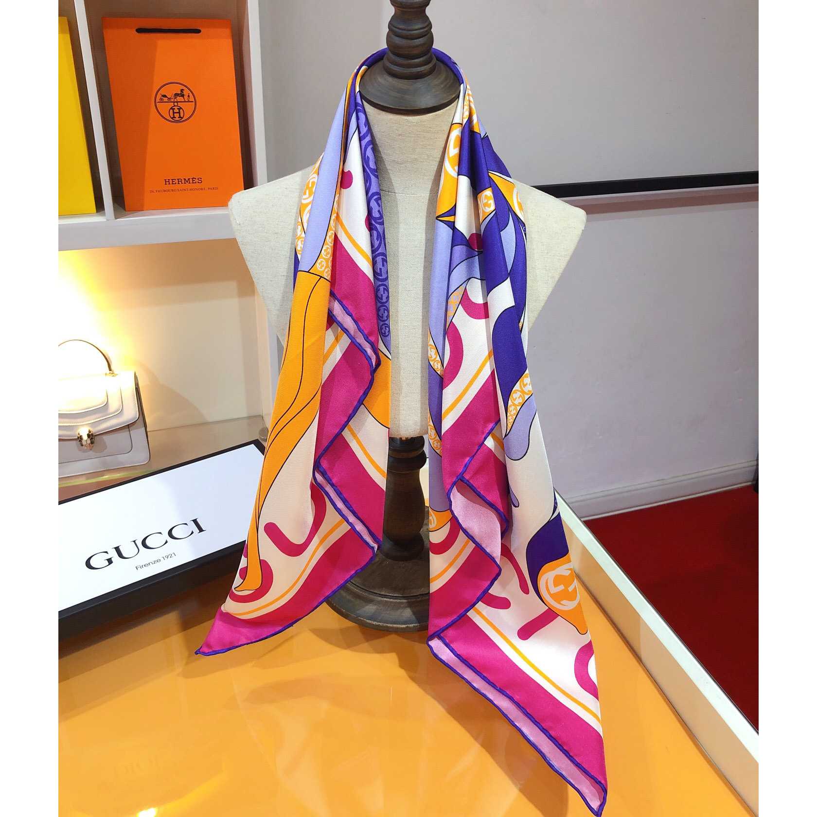 Gucci Maxi Flower Print Silk Scarf - DesignerGu