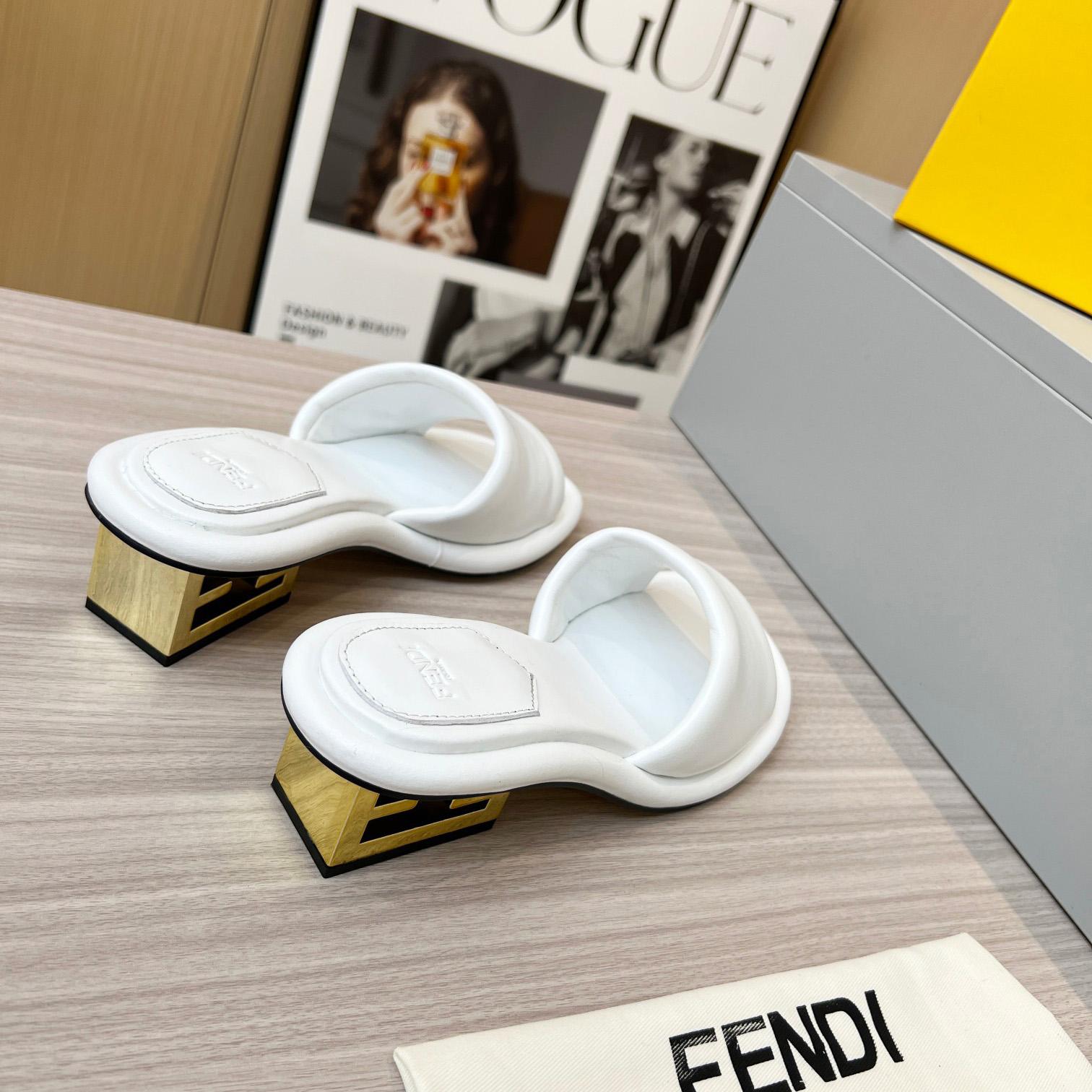 Fendi Baguette White Nappa Leather Slides - DesignerGu