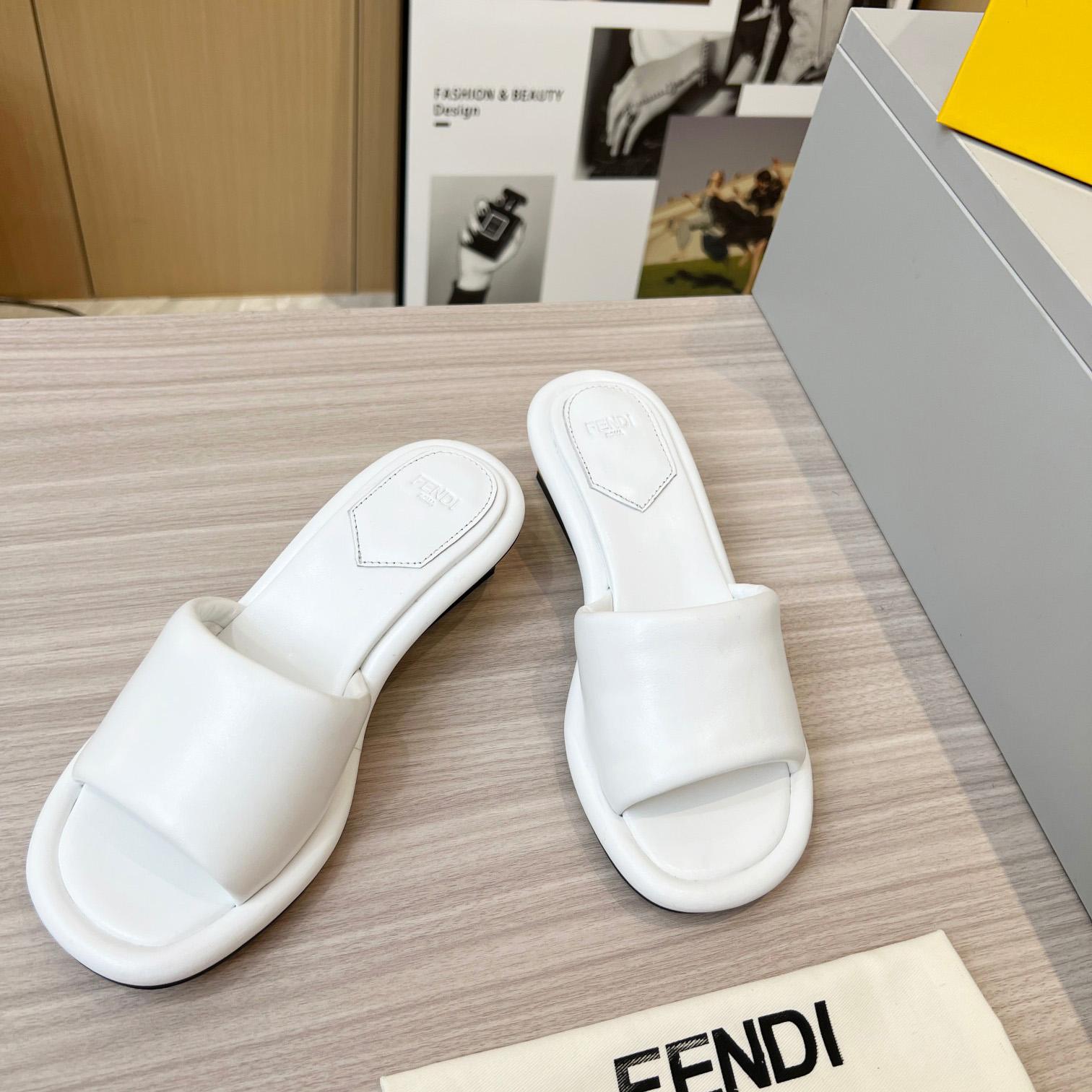 Fendi Baguette White Nappa Leather Slides - DesignerGu