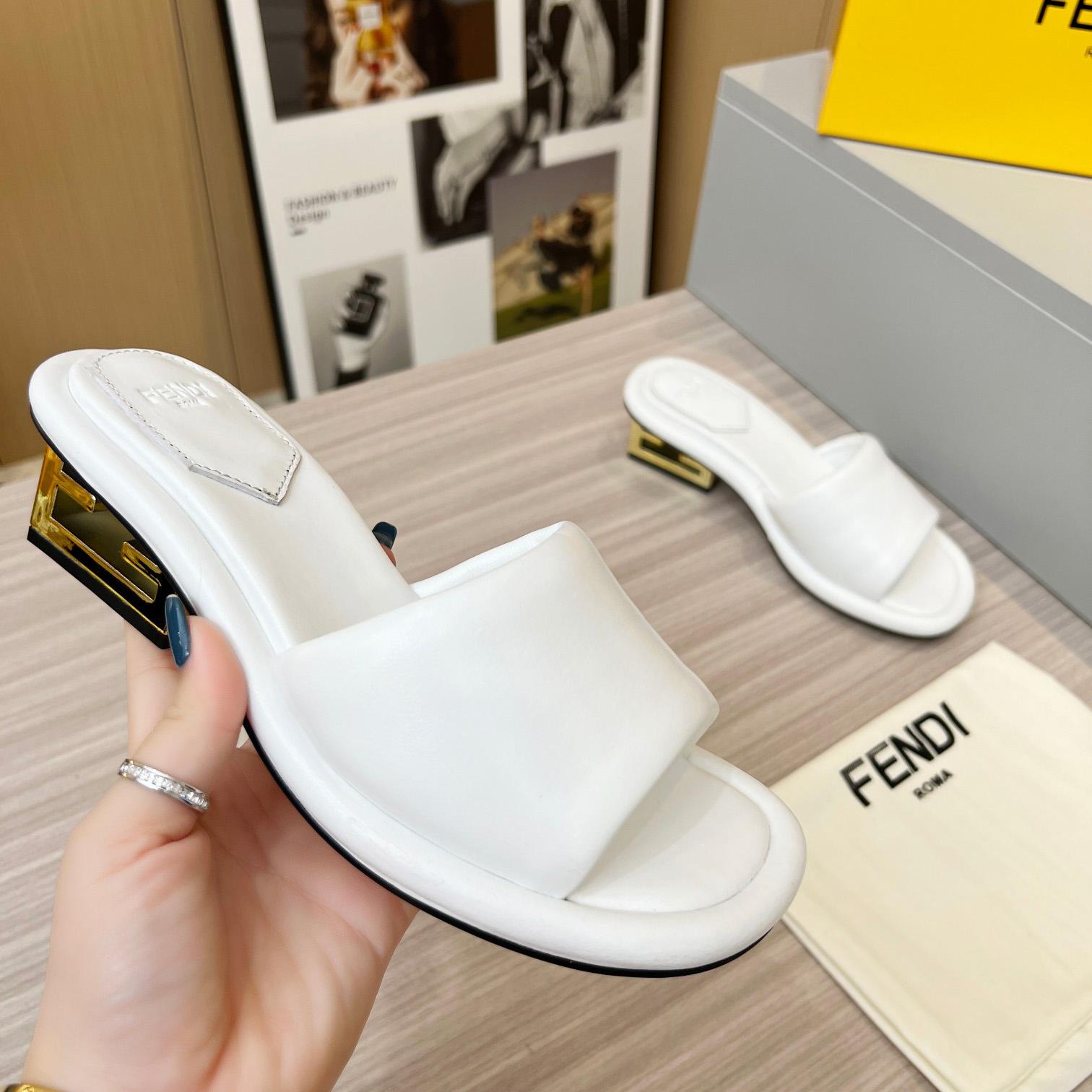 Fendi Baguette White Nappa Leather Slides - DesignerGu