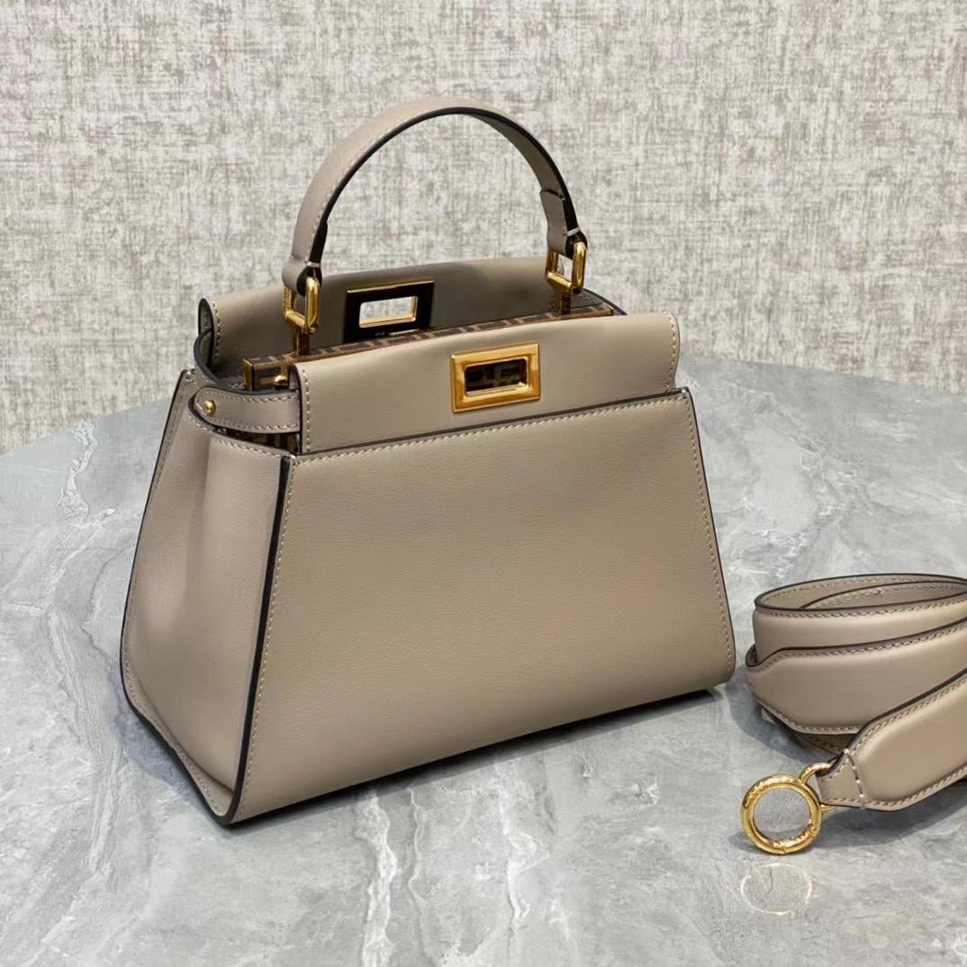 Fendi Peekaboo Mini Dove Gray Leather Bag - DesignerGu