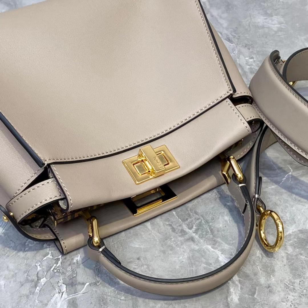 Fendi Peekaboo Mini Dove Gray Leather Bag - DesignerGu