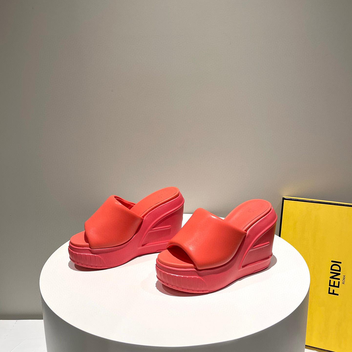 Fendi Fashion Show Red Nappa Leather Slides - DesignerGu