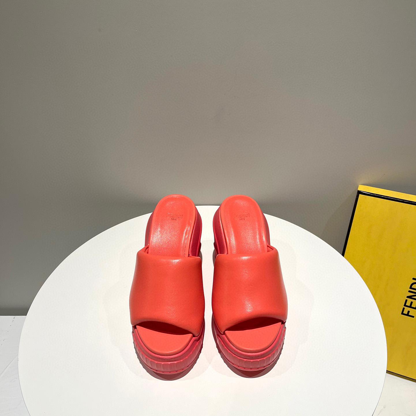 Fendi Fashion Show Red Nappa Leather Slides - DesignerGu