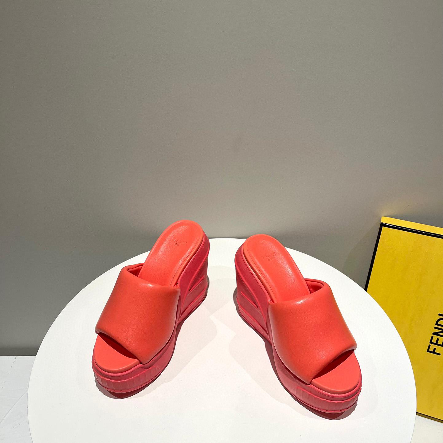 Fendi Fashion Show Red Nappa Leather Slides - DesignerGu