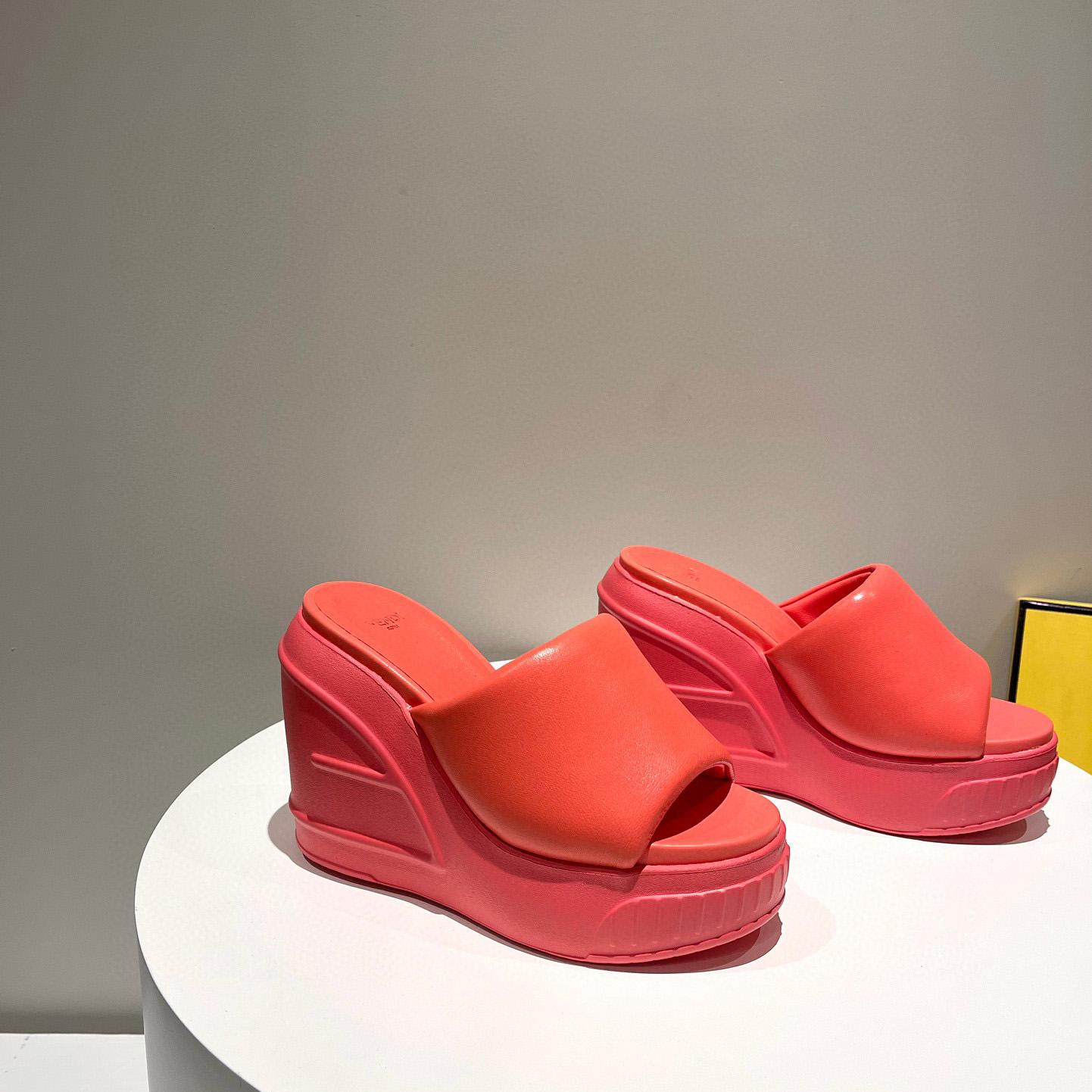 Fendi Fashion Show Red Nappa Leather Slides - DesignerGu