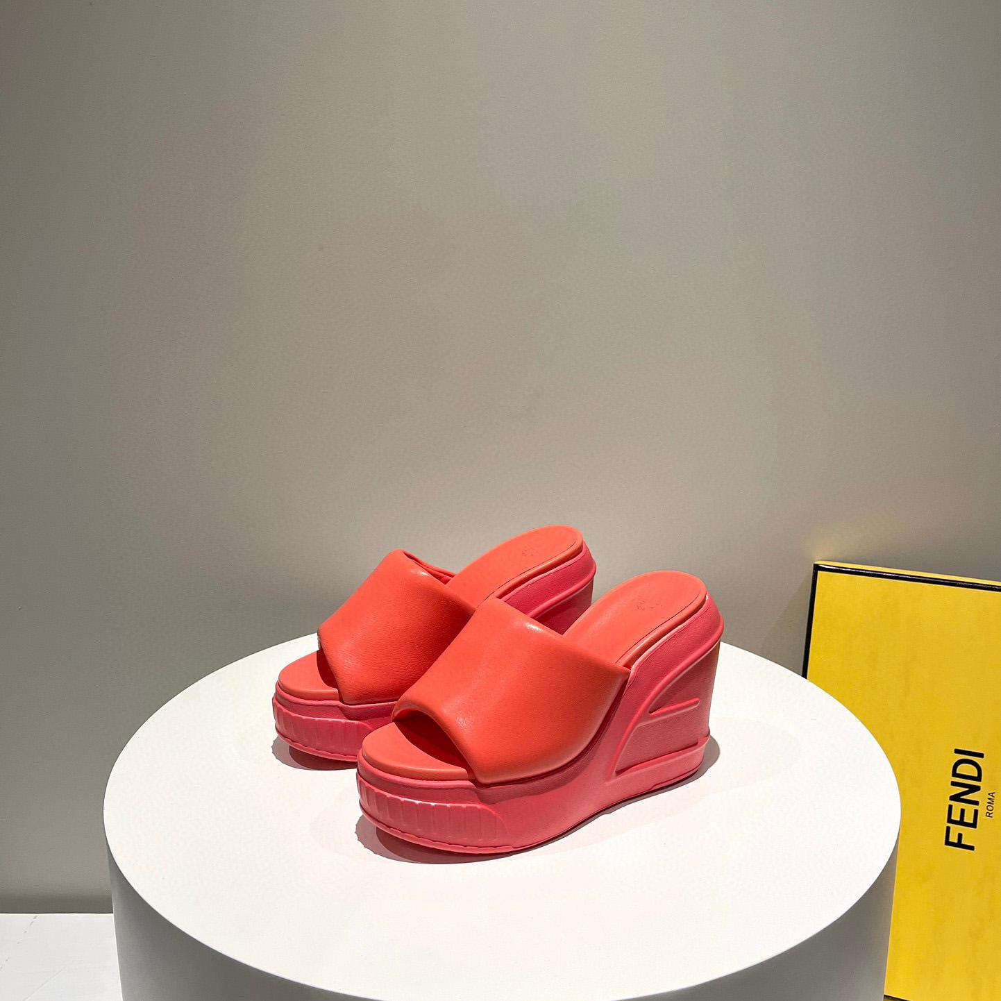 Fendi Fashion Show Red Nappa Leather Slides - DesignerGu