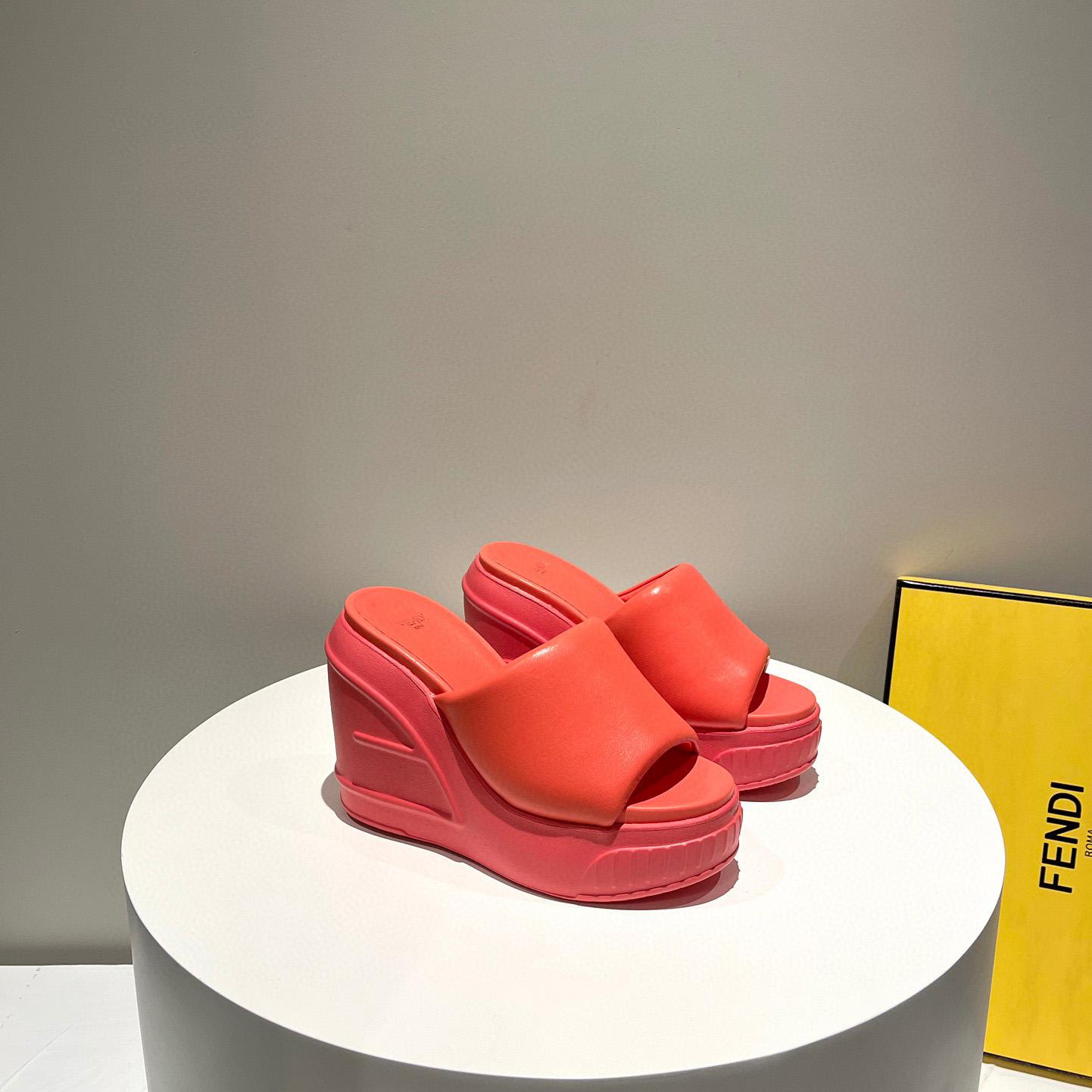 Fendi Fashion Show Red Nappa Leather Slides - DesignerGu