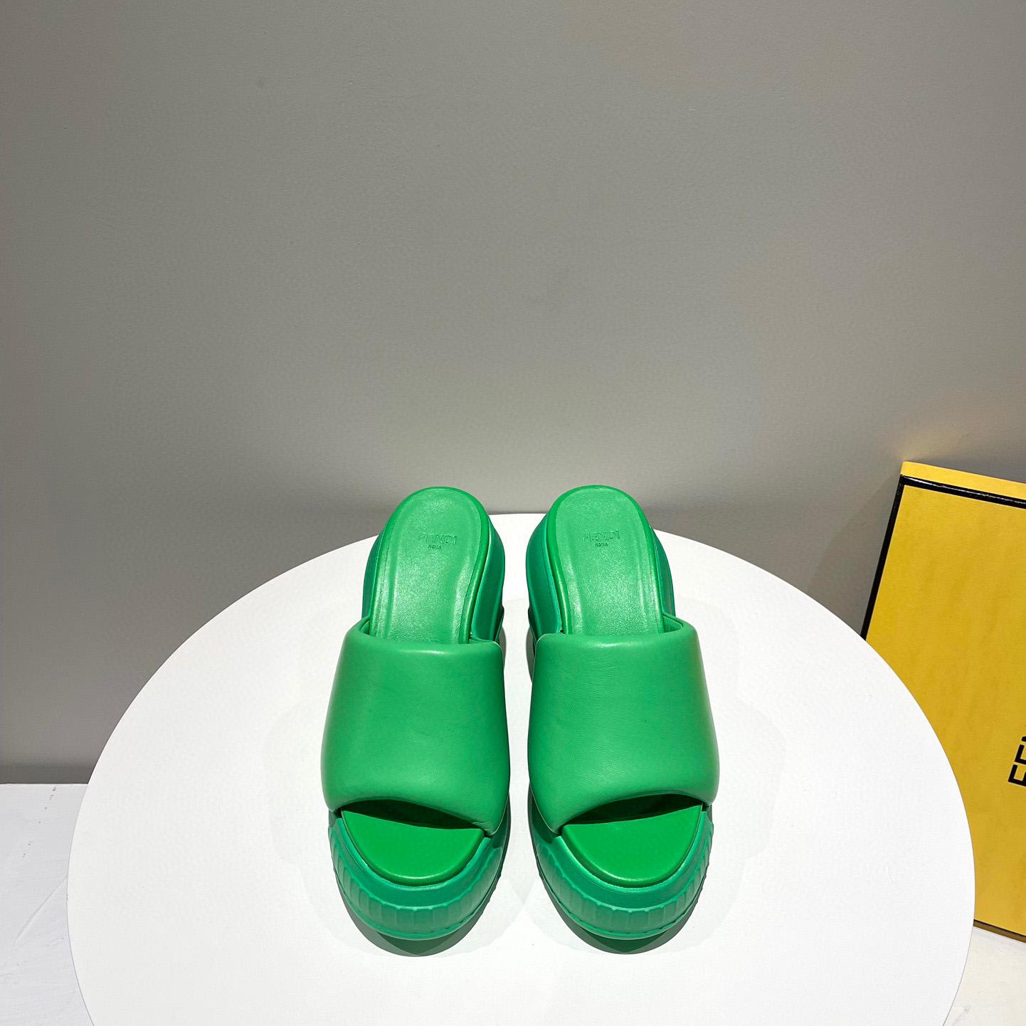 Fendi Fashion Show Green Nappa Leather Slides - DesignerGu