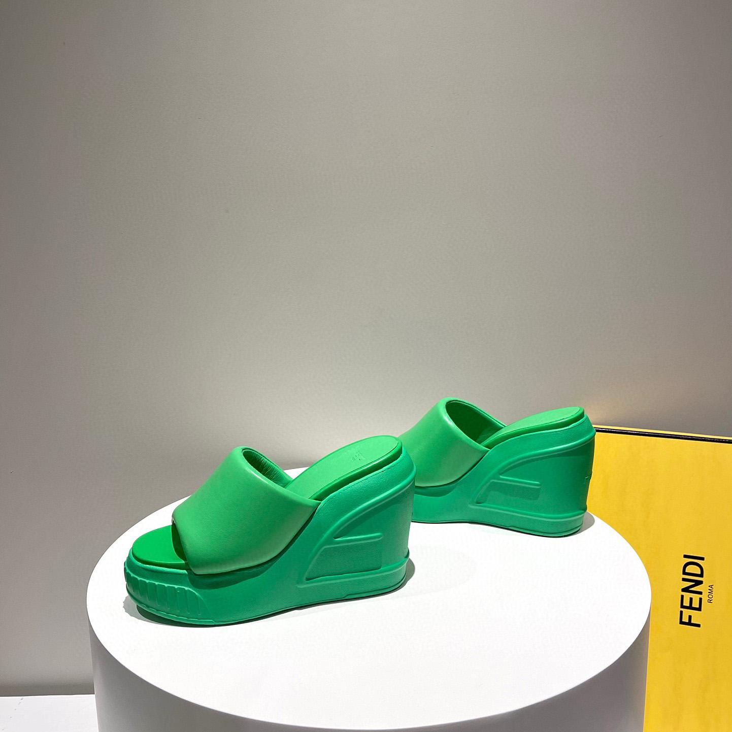 Fendi Fashion Show Green Nappa Leather Slides - DesignerGu