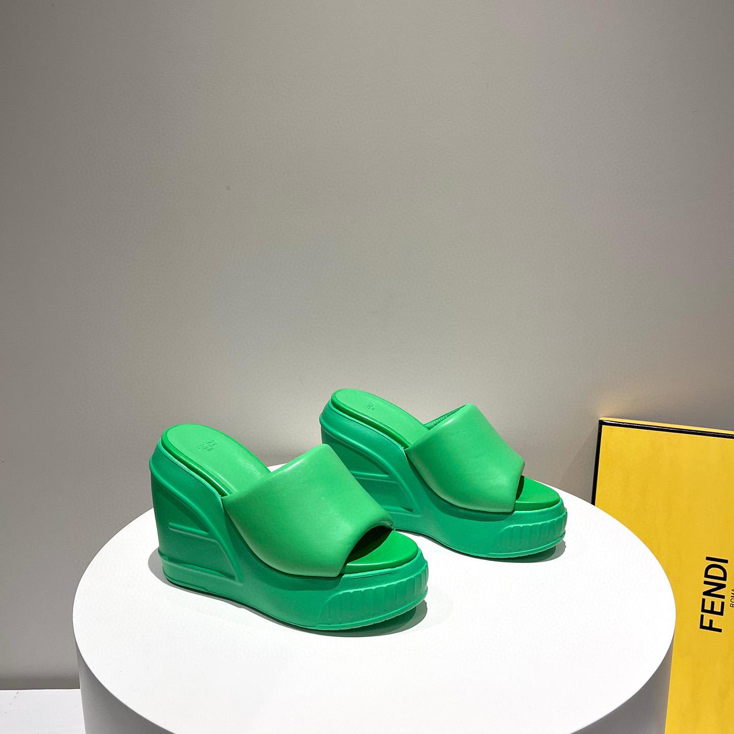 Fendi Fashion Show Green Nappa Leather Slides - DesignerGu