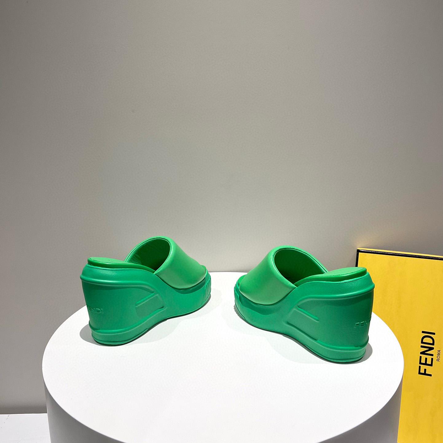 Fendi Fashion Show Green Nappa Leather Slides - DesignerGu