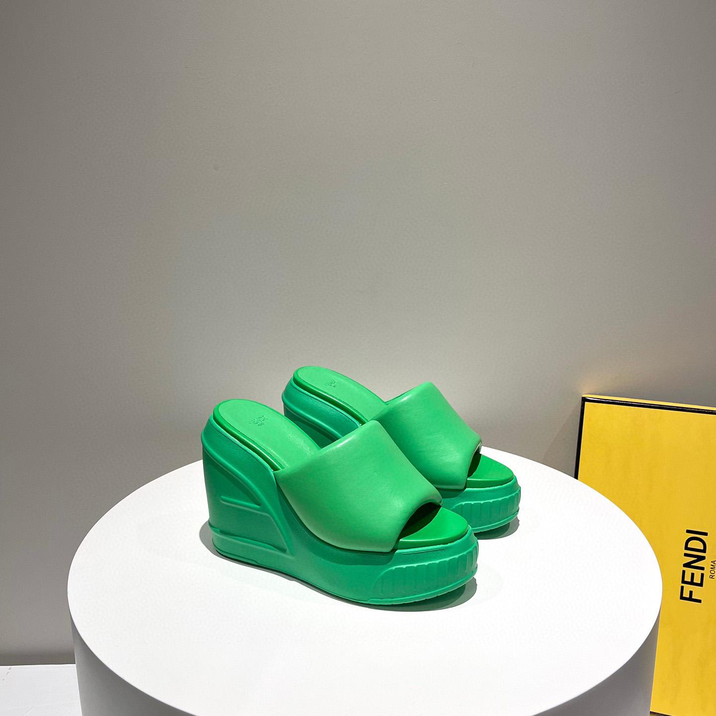 Fendi Fashion Show Green Nappa Leather Slides - DesignerGu