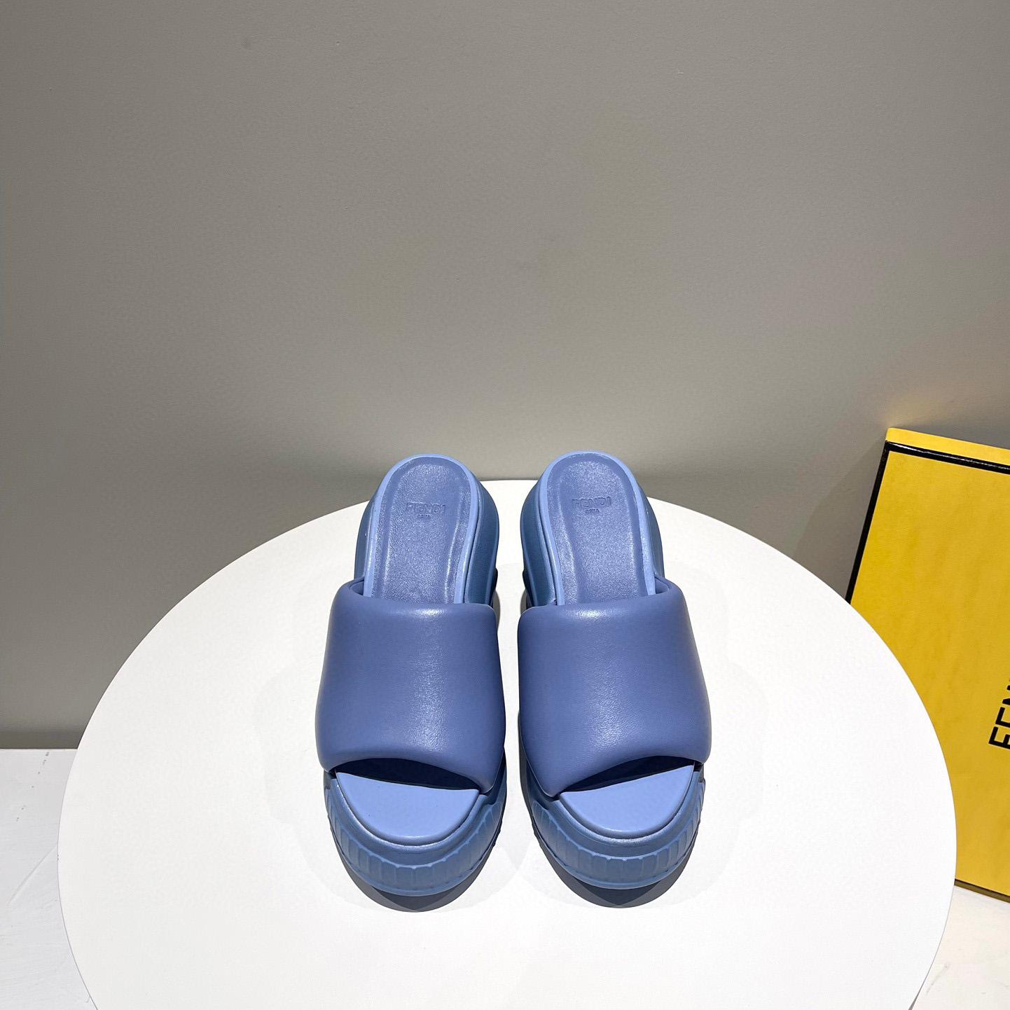 Fendi Fashion Show Blue Nappa Leather Slides - DesignerGu