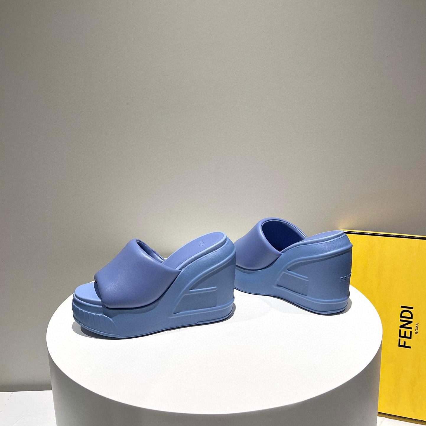 Fendi Fashion Show Blue Nappa Leather Slides - DesignerGu