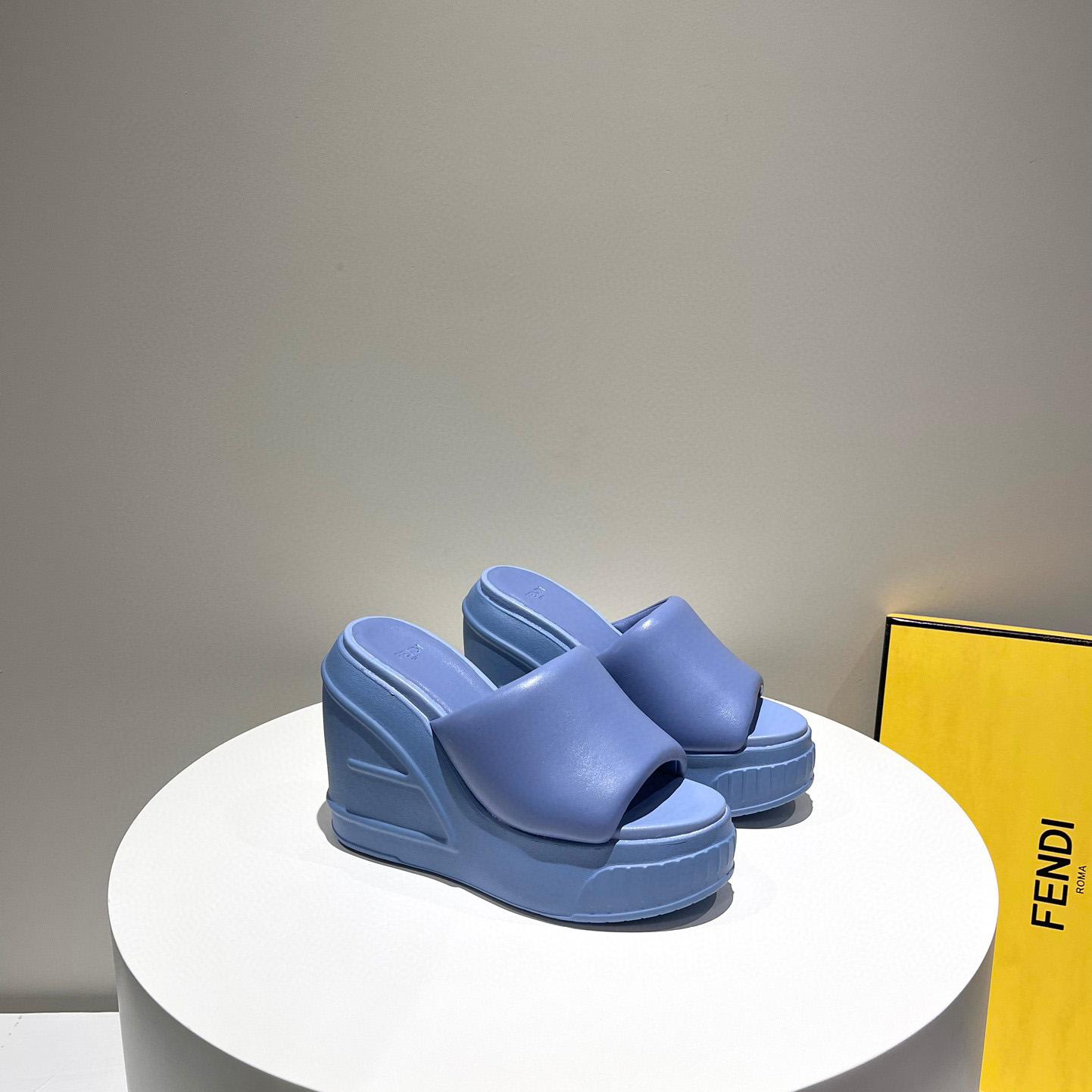 Fendi Fashion Show Blue Nappa Leather Slides - DesignerGu