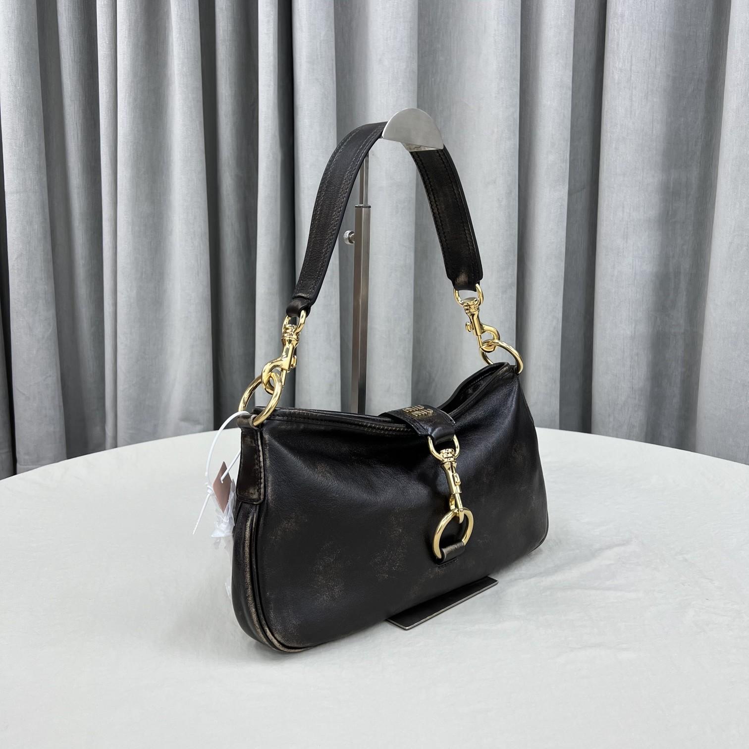 Miu Miu Leather Shoulder Bag With Snap Hook - DesignerGu