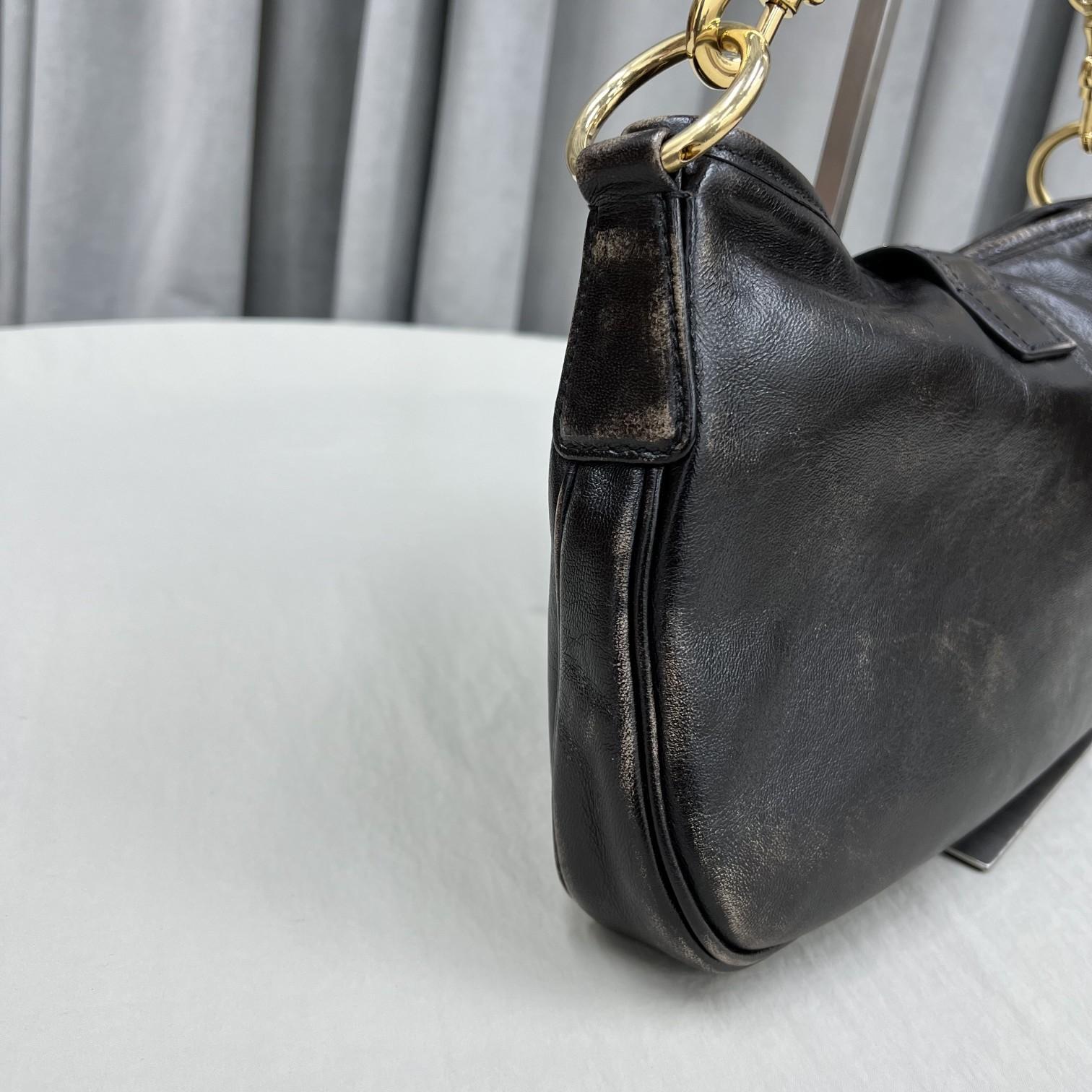 Miu Miu Leather Shoulder Bag With Snap Hook - DesignerGu