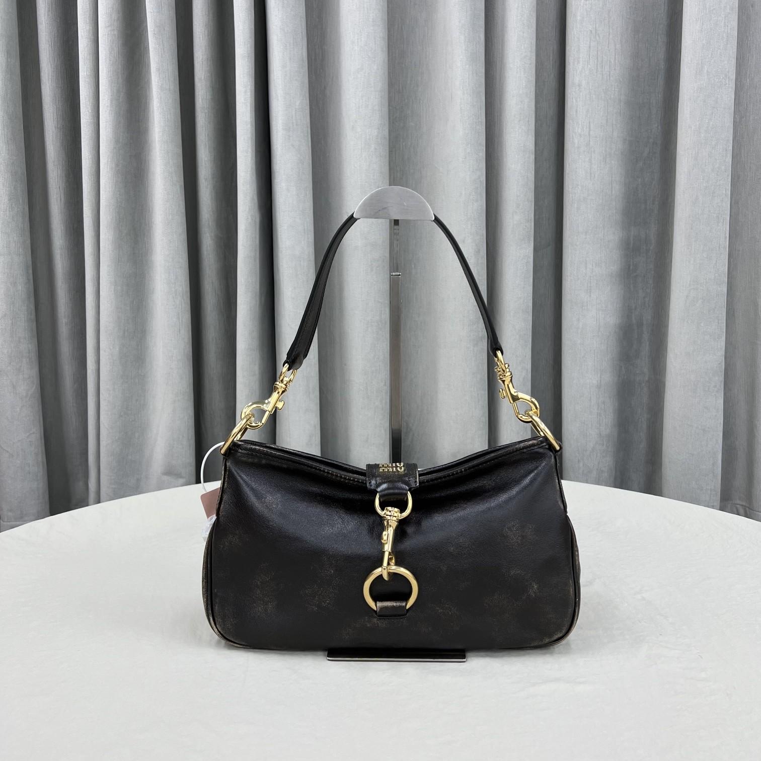 Miu Miu Leather Shoulder Bag With Snap Hook - DesignerGu