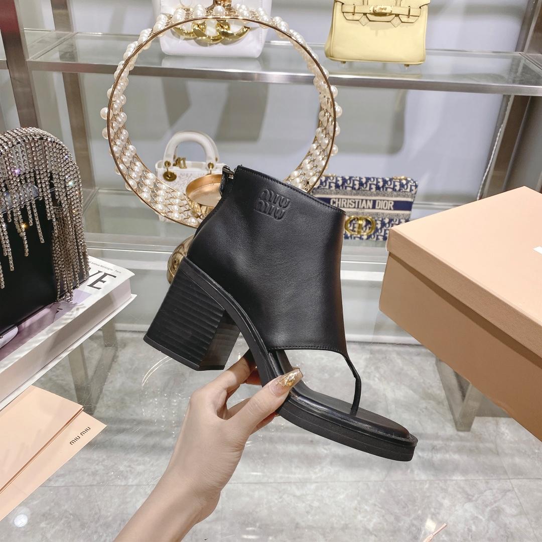 Miu Miu Leather Thong Booties - DesignerGu