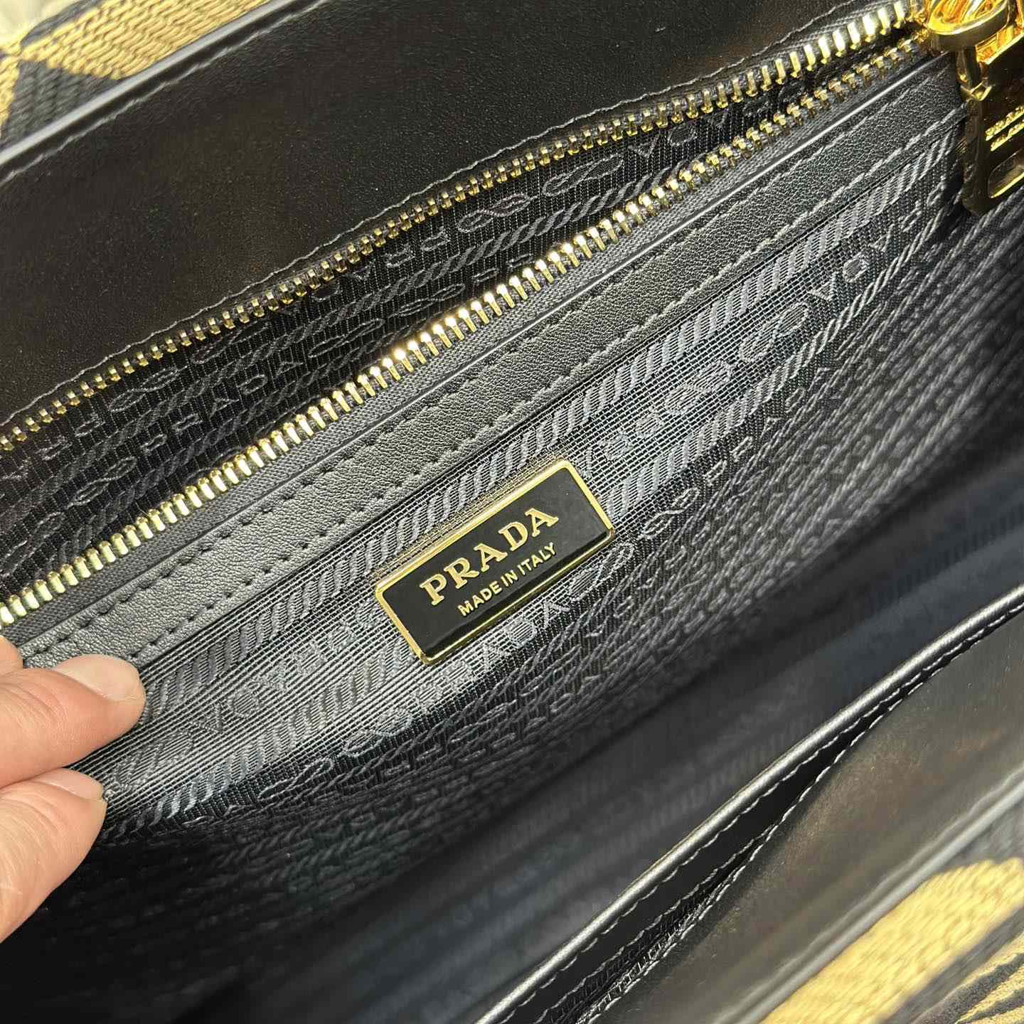 Prada Large Prada Symbole Embroidered Fabric Handbag - DesignerGu