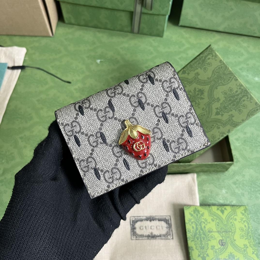 Gucci Card Case Wallet With Double G Strawberry - DesignerGu