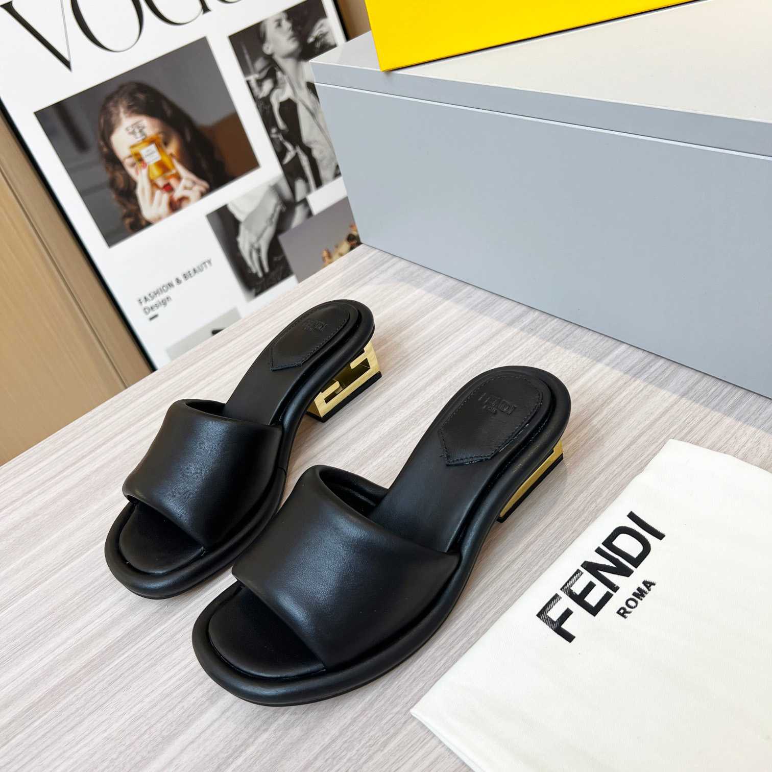 Fendi Baguette Black Nappa Leather Slides - DesignerGu