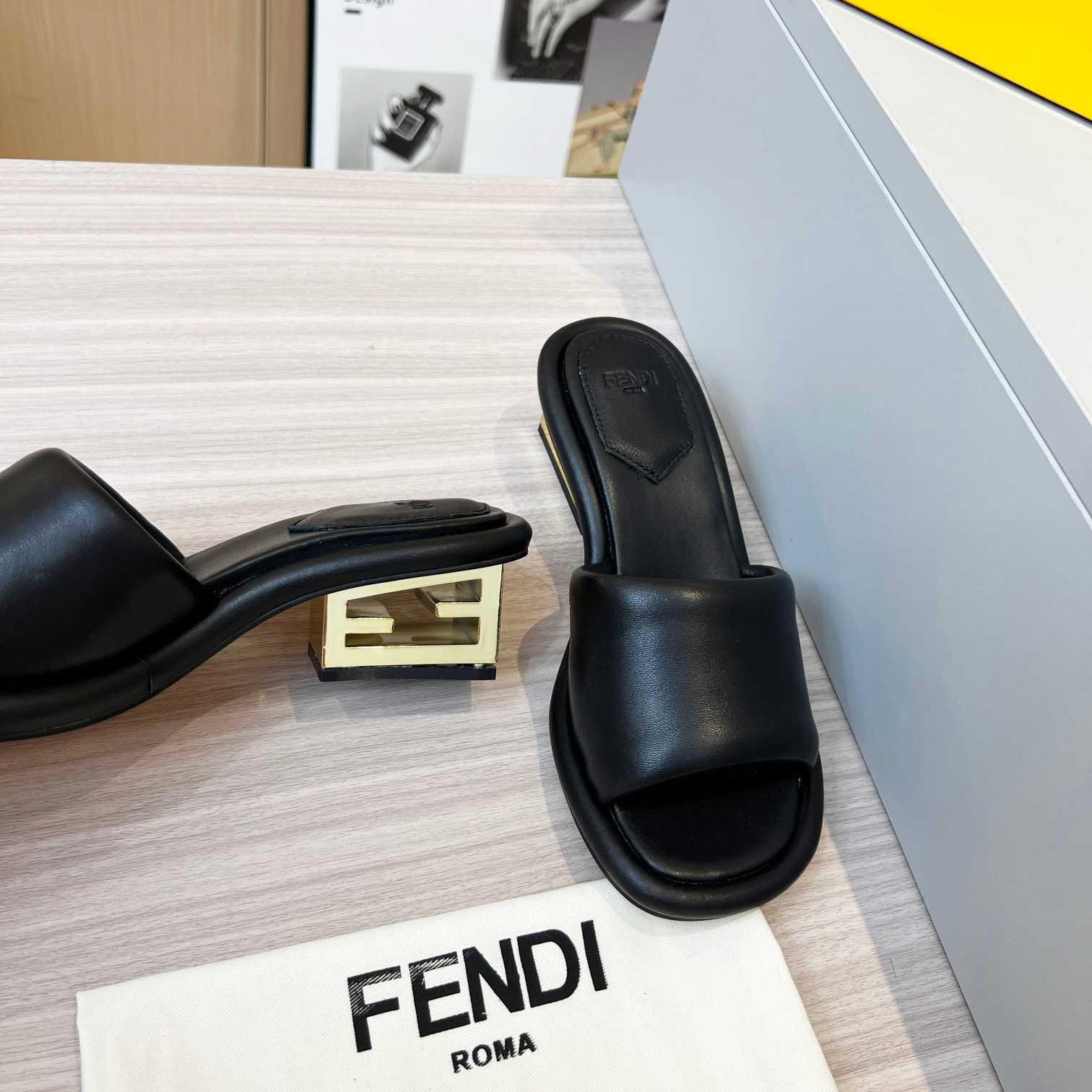 Fendi Baguette Black Nappa Leather Slides - DesignerGu