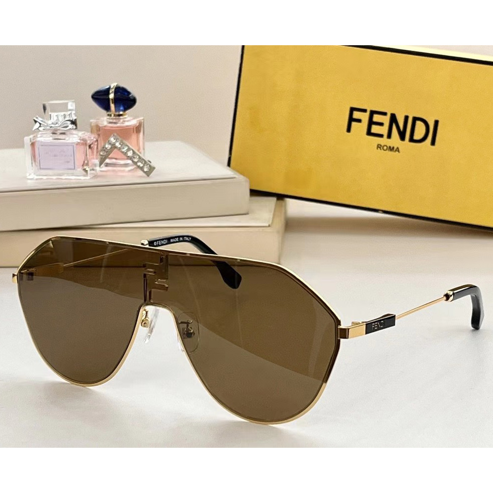 Fendi FF Match Gold Metal Sunglasses With Brown Lenses - DesignerGu