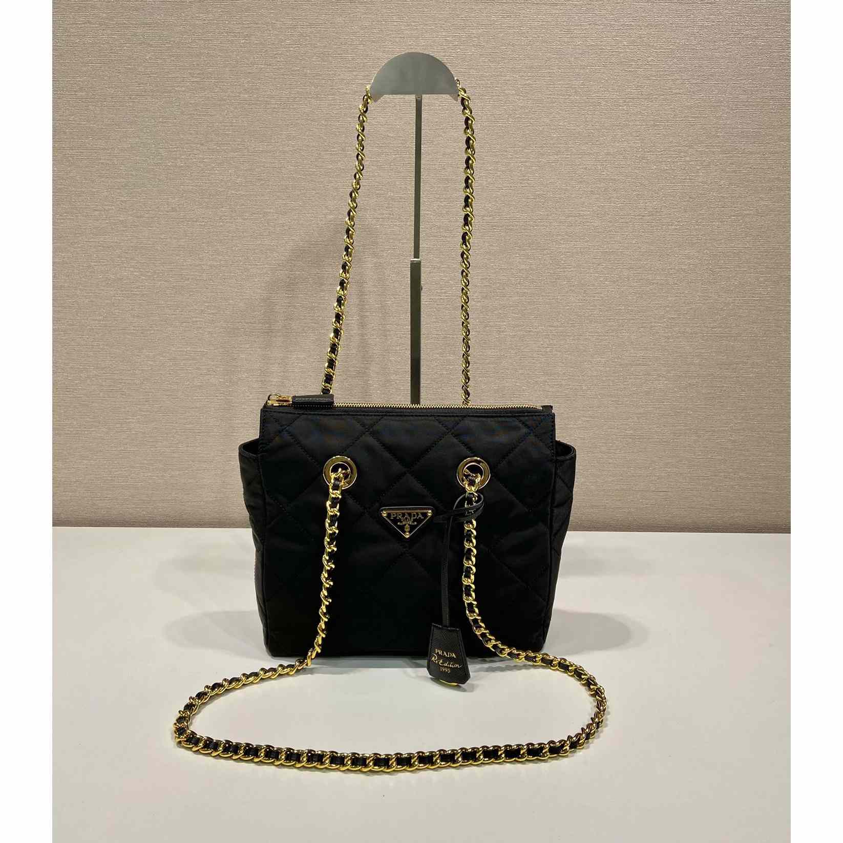 Prada Nylon Tessuto Impuntu Quilted Shoulder Bag Black (25-24-5cm) - DesignerGu