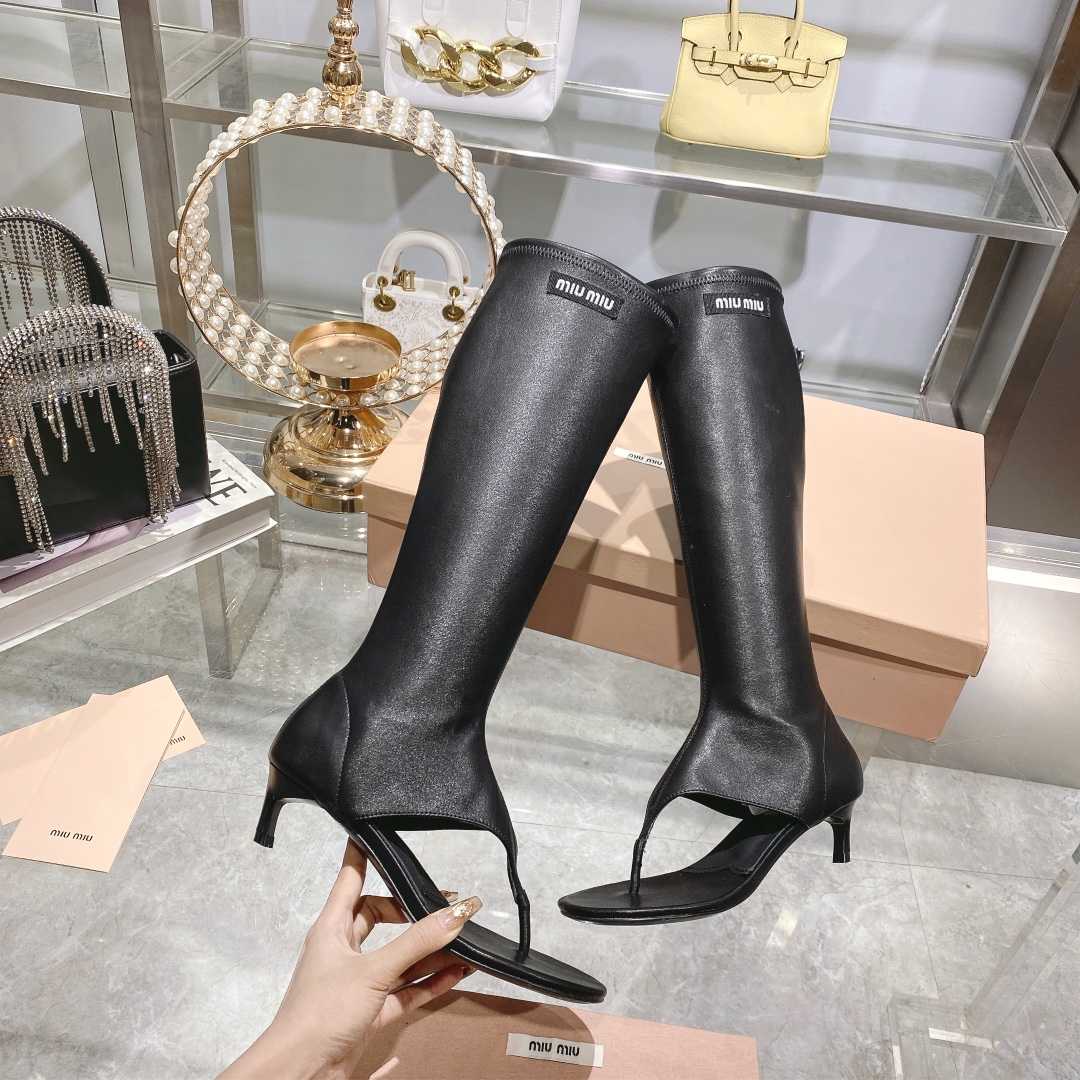 Miu Miu Stretch Nappa Leather Thong Boots - DesignerGu