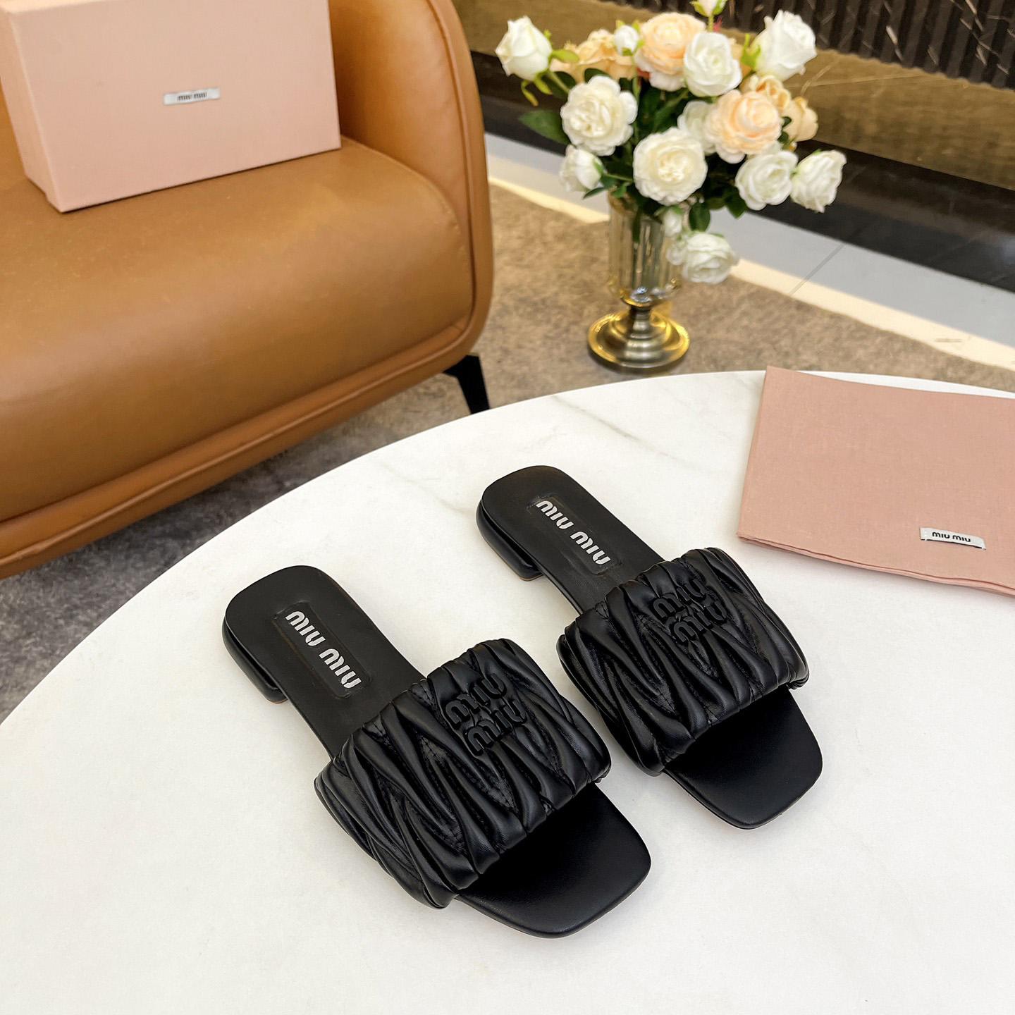 Miu Miu Matelassé Nappa Leather Slides - DesignerGu