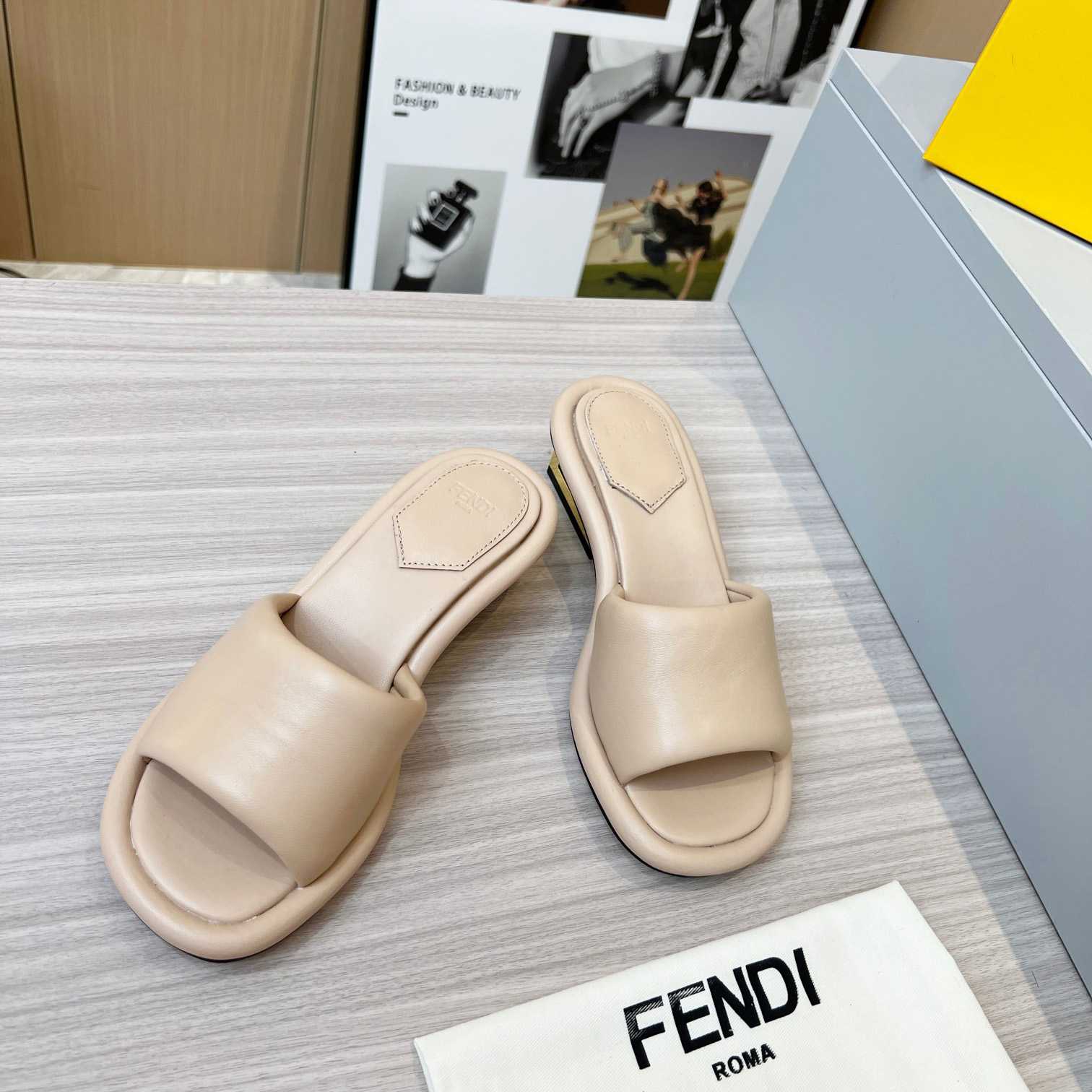 Fendi Baguette Beige Nappa Leather Slides - DesignerGu