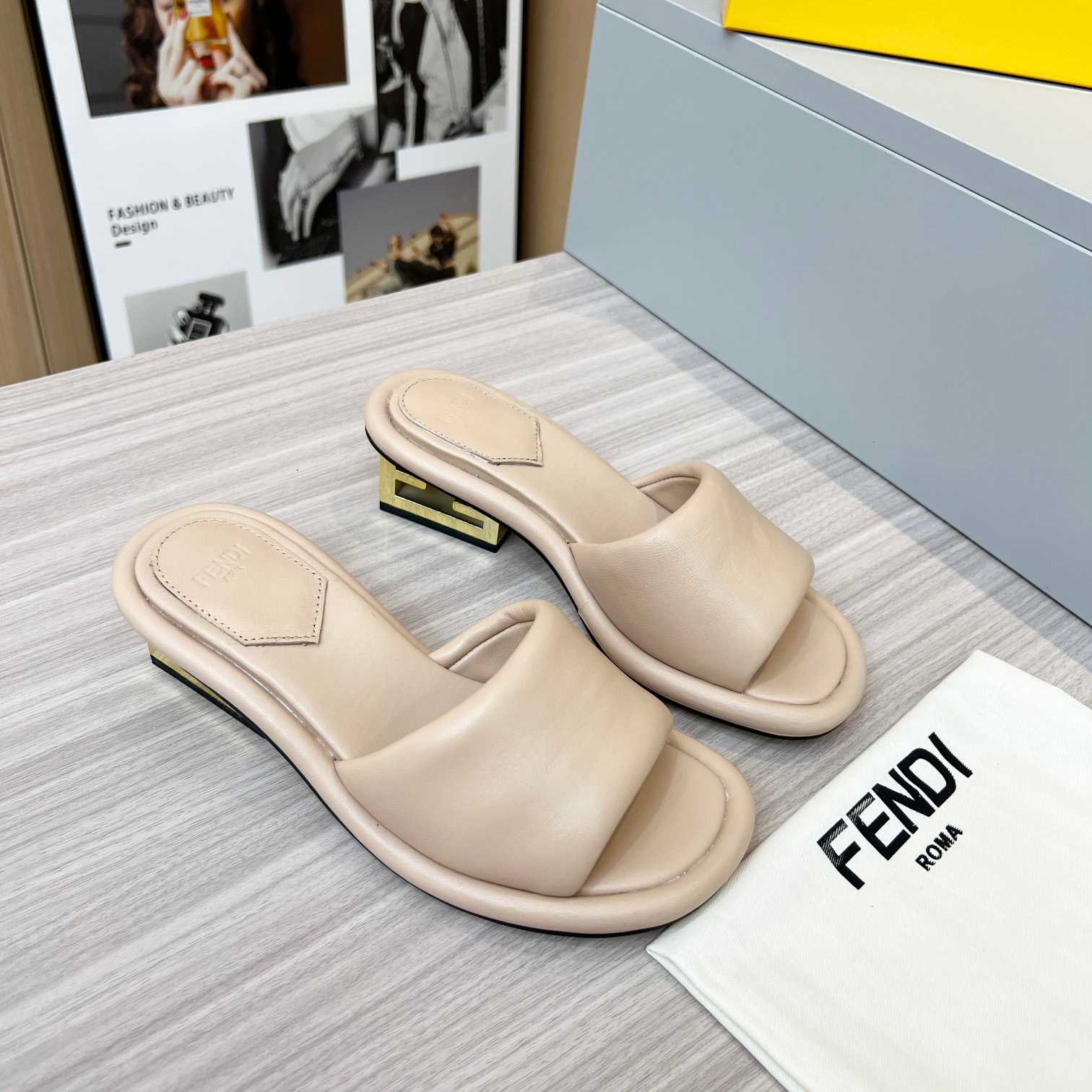 Fendi Baguette Beige Nappa Leather Slides - DesignerGu