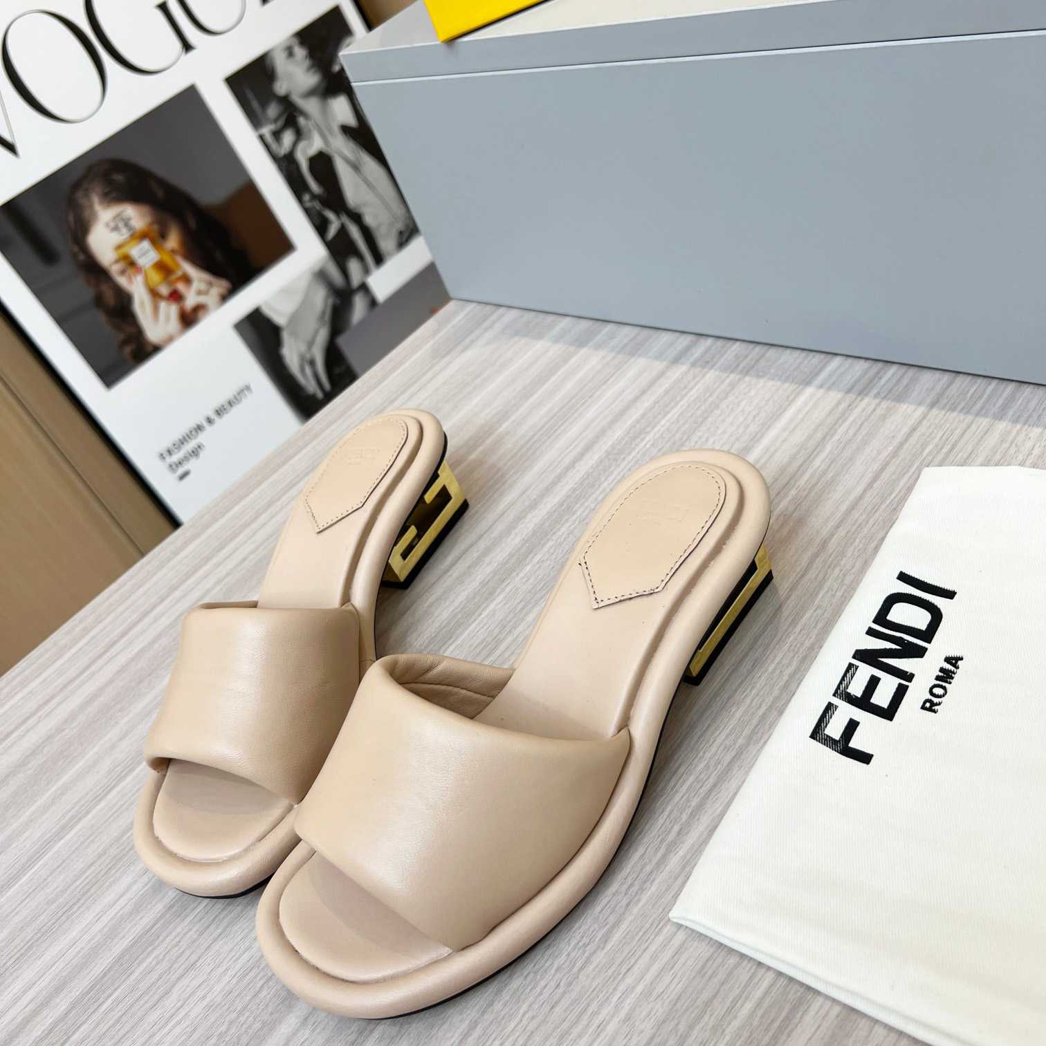 Fendi Baguette Beige Nappa Leather Slides - DesignerGu