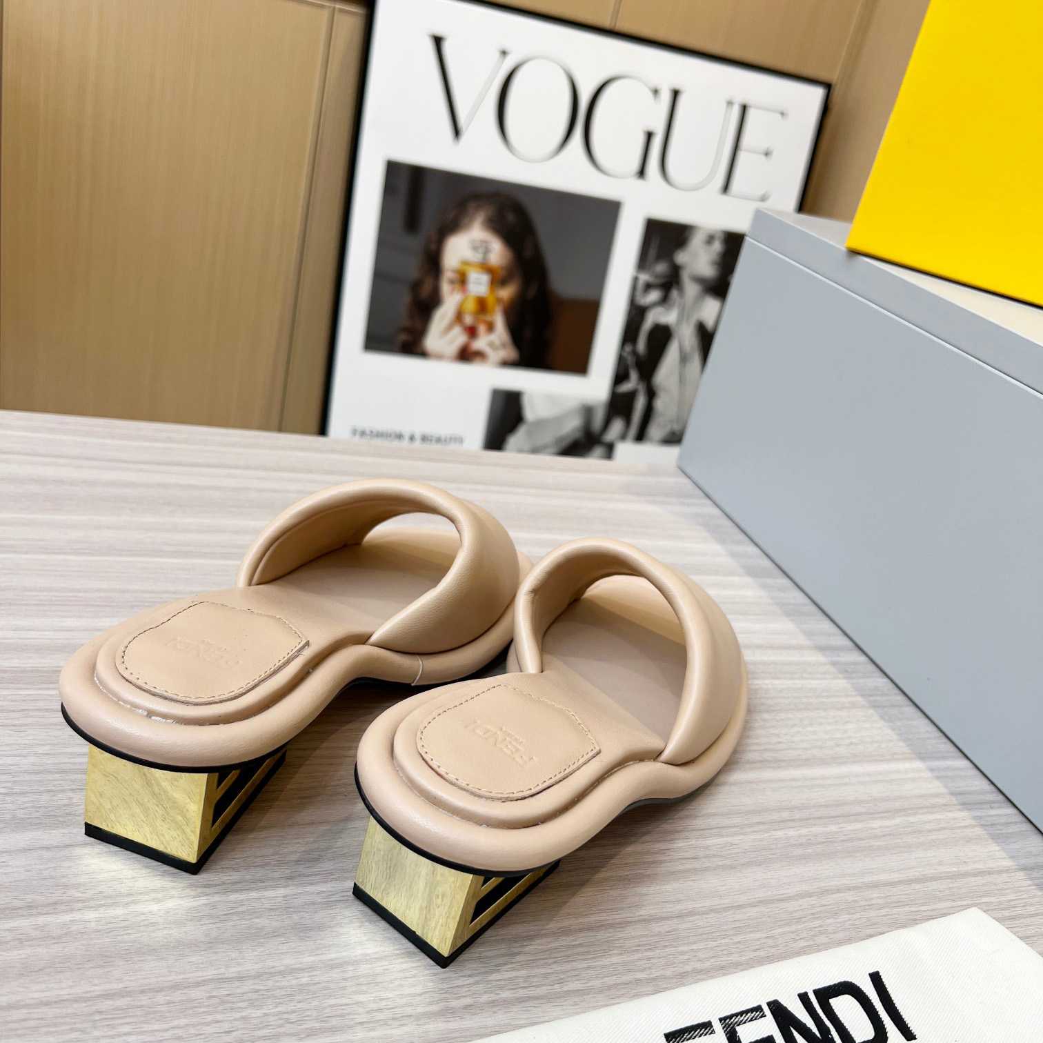 Fendi Baguette Beige Nappa Leather Slides - DesignerGu