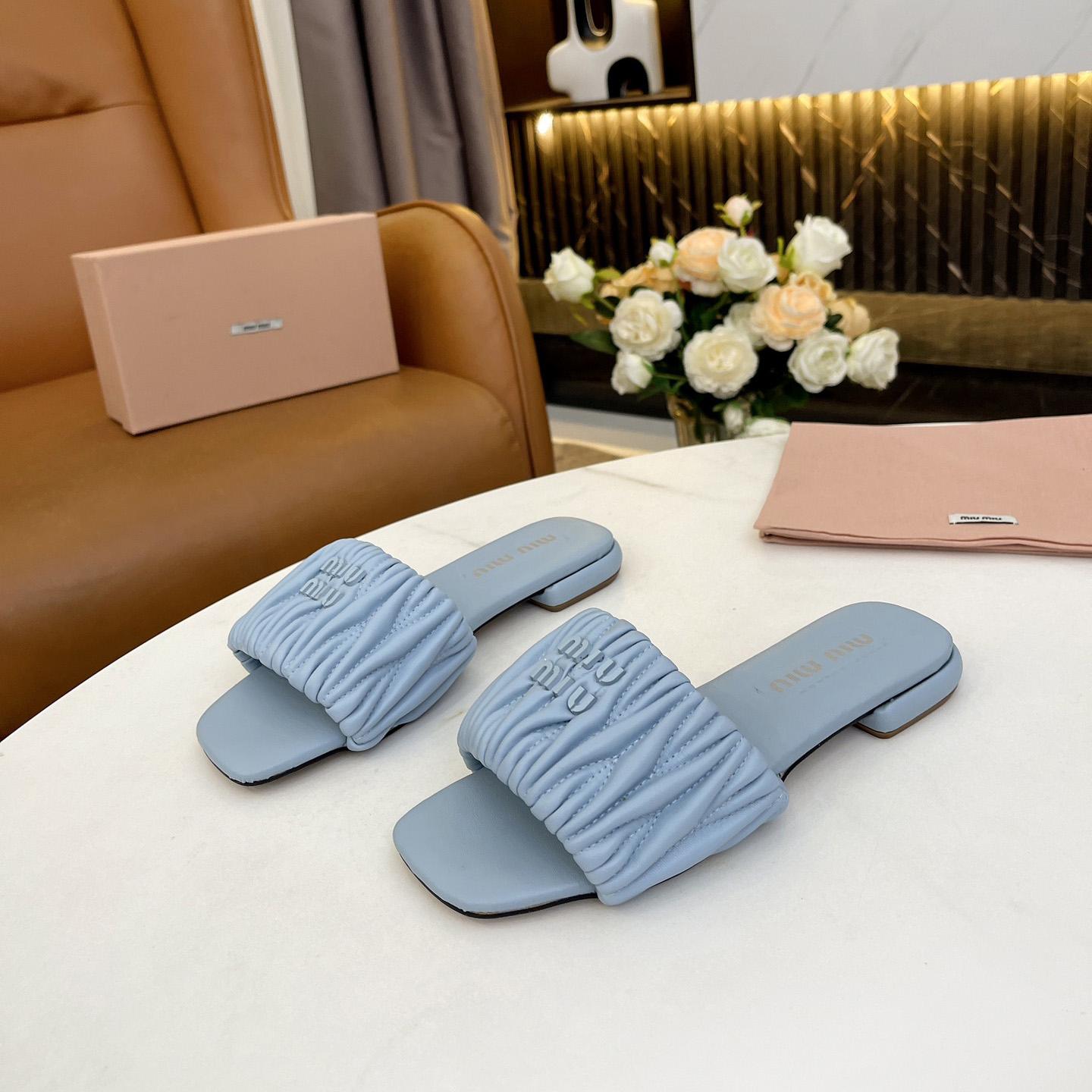 Miu Miu Matelassé Nappa Leather Slides - DesignerGu