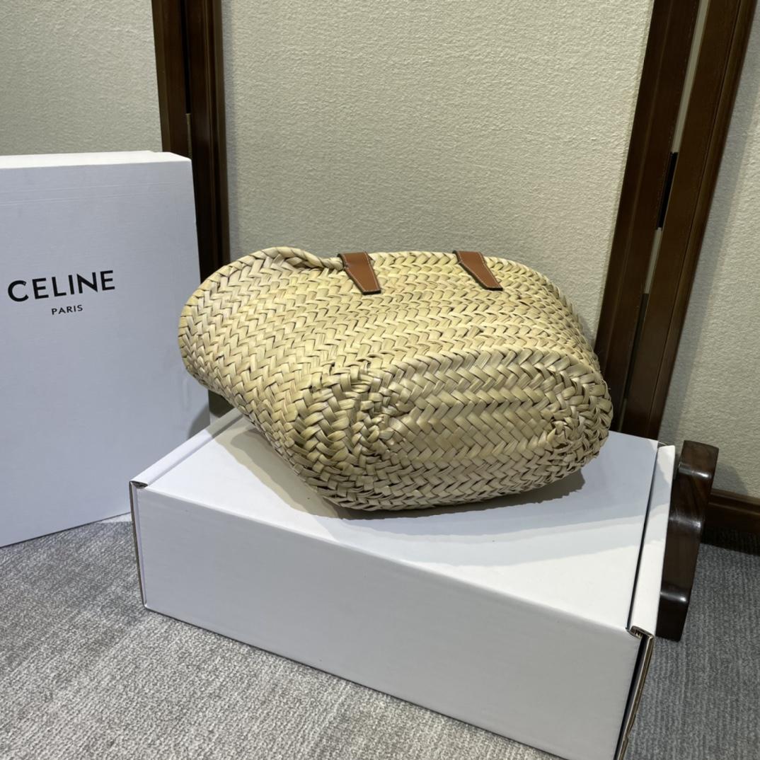 Celine Teen Triomphe Celine Classic Panier In Palm Leaves And Calfskin Tan - DesignerGu