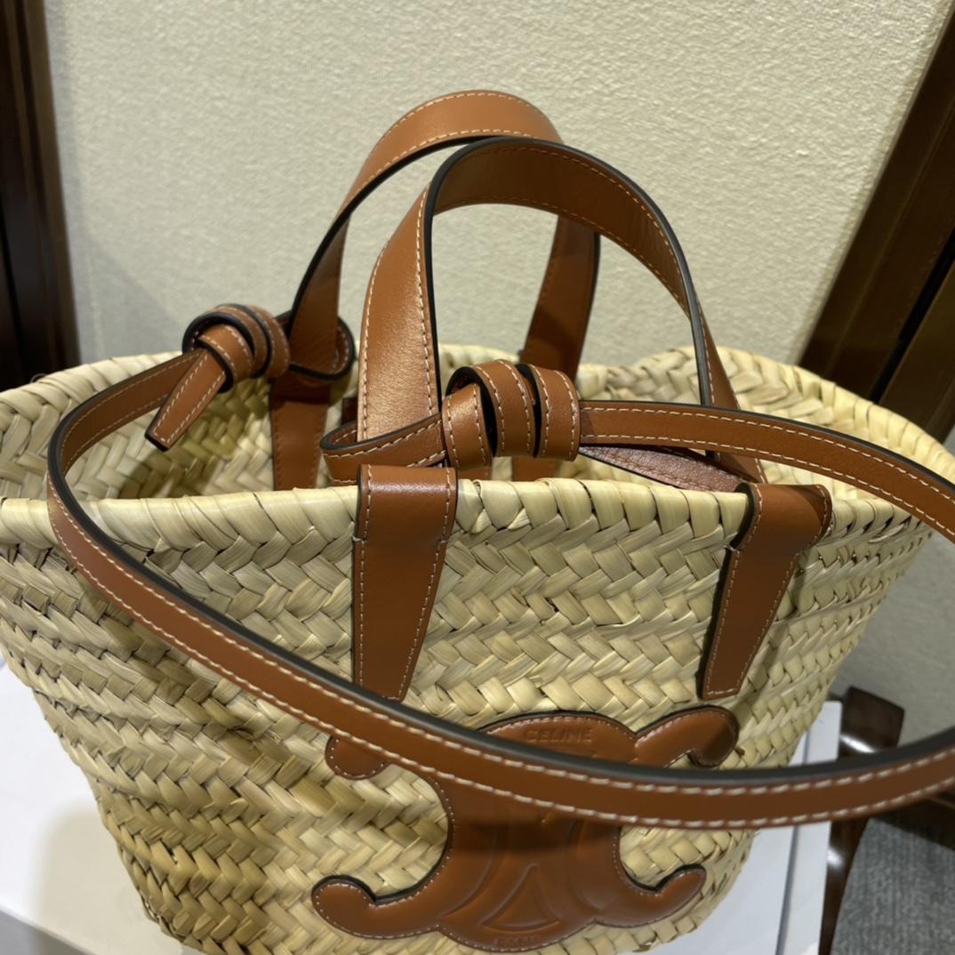 Celine Teen Triomphe Celine Classic Panier In Palm Leaves And Calfskin Tan - DesignerGu