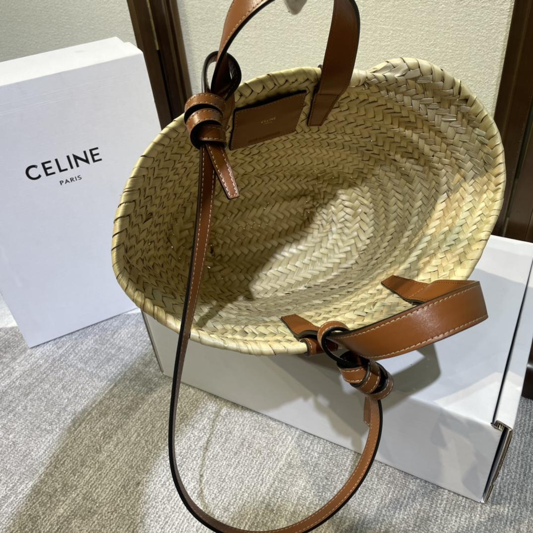 Celine Teen Triomphe Celine Classic Panier In Palm Leaves And Calfskin Tan - DesignerGu