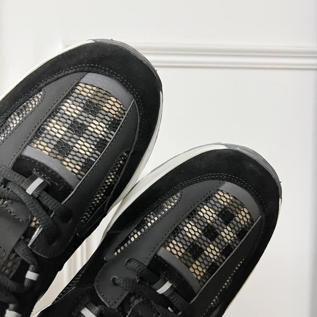 Burberry Logo Embossed, Leather, Suede And Mesh Sneakers - DesignerGu