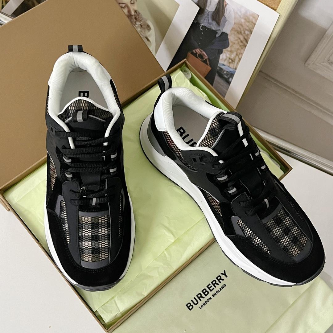 Burberry Logo Embossed, Leather, Suede And Mesh Sneakers - DesignerGu