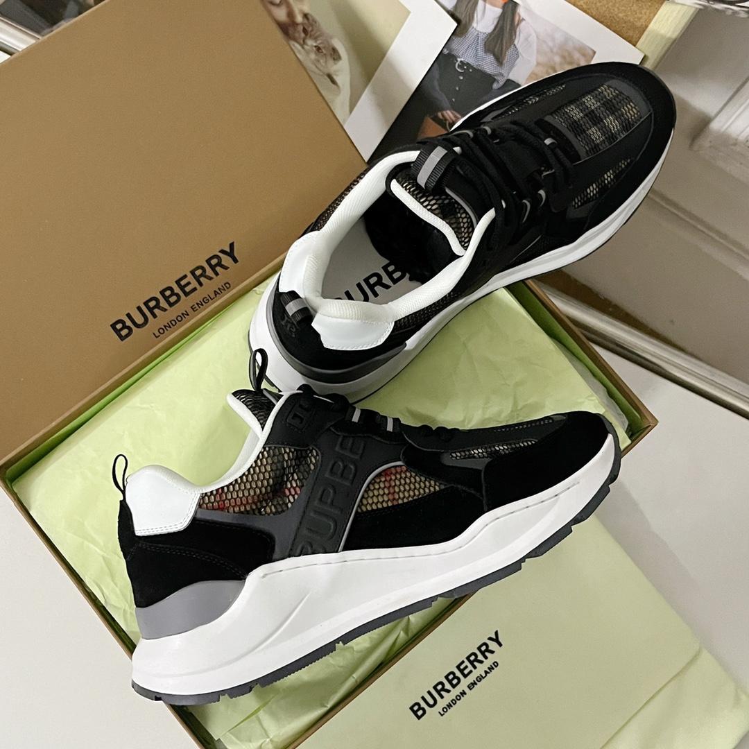 Burberry Logo Embossed, Leather, Suede And Mesh Sneakers - DesignerGu