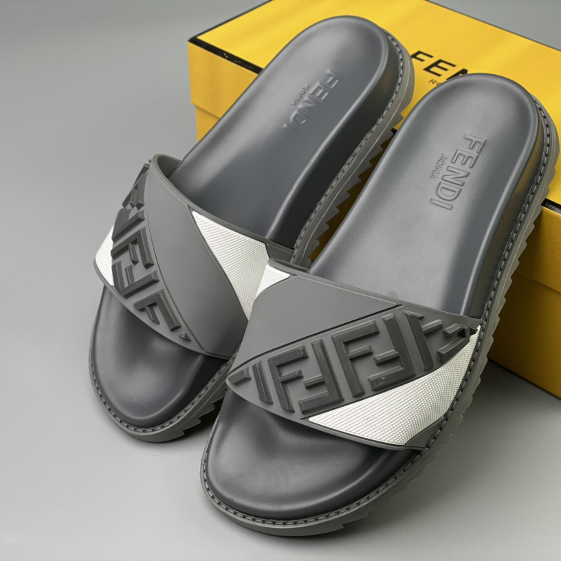 Fendi Gray Rubber Slides - DesignerGu