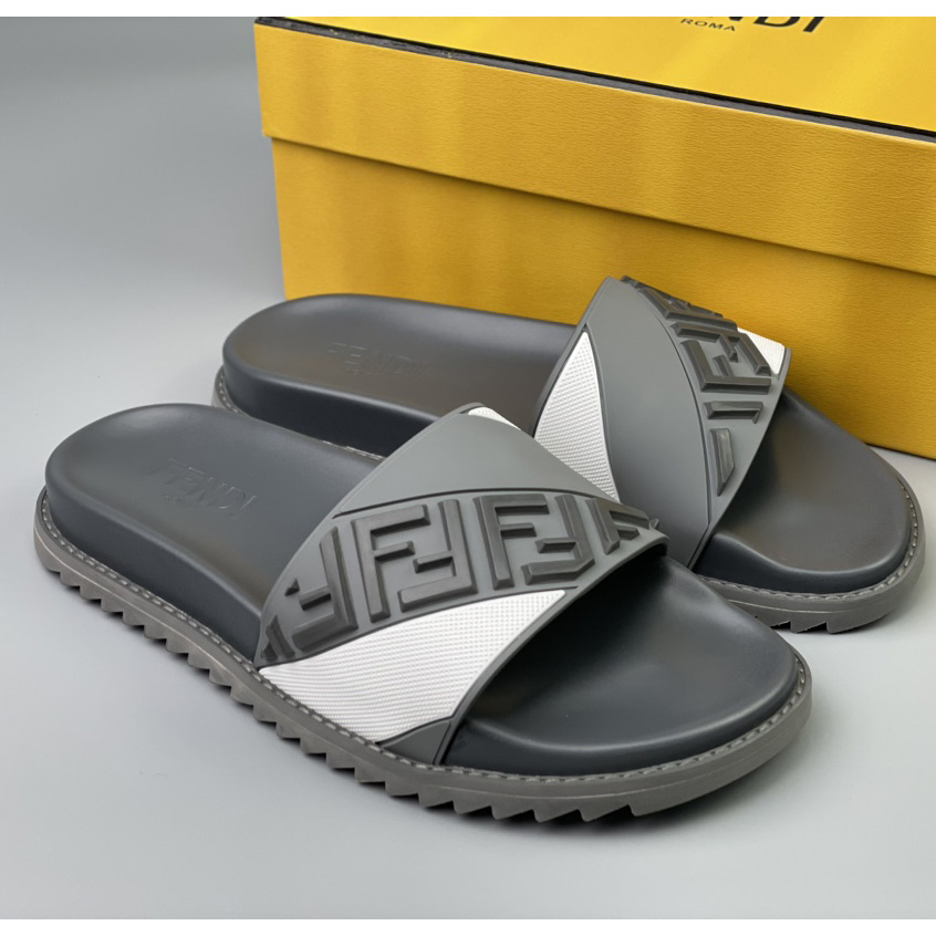 Fendi Gray Rubber Slides - DesignerGu