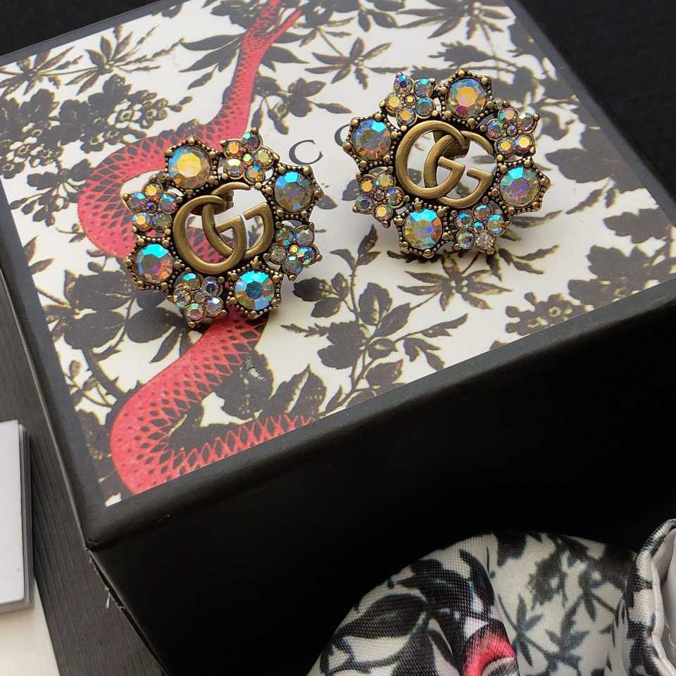 Gucci Double G Crystal Flowers Earrings - DesignerGu