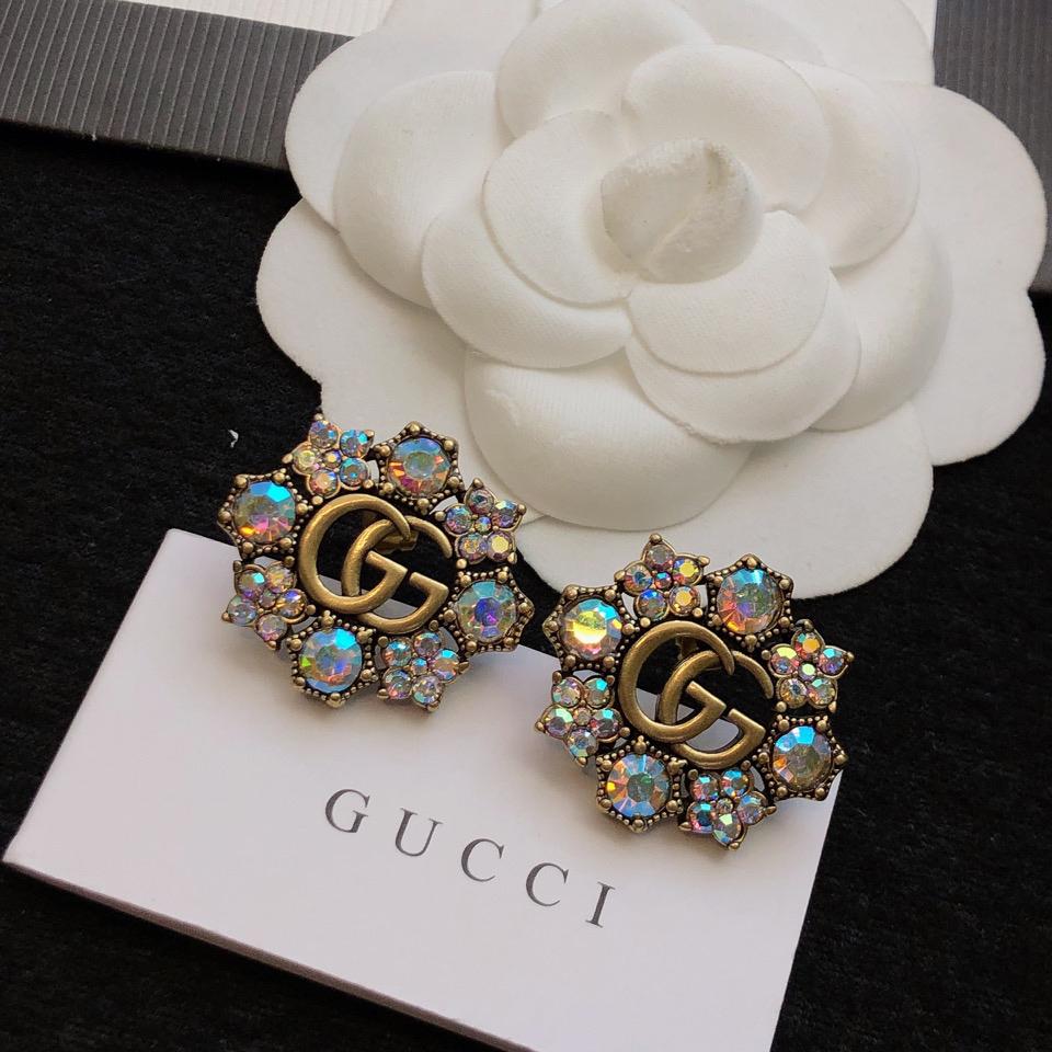 Gucci Double G Crystal Flowers Earrings - DesignerGu