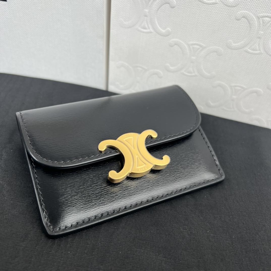 Celine Compact Wallet With Coin Triomphe In Shiny Calfskin - DesignerGu