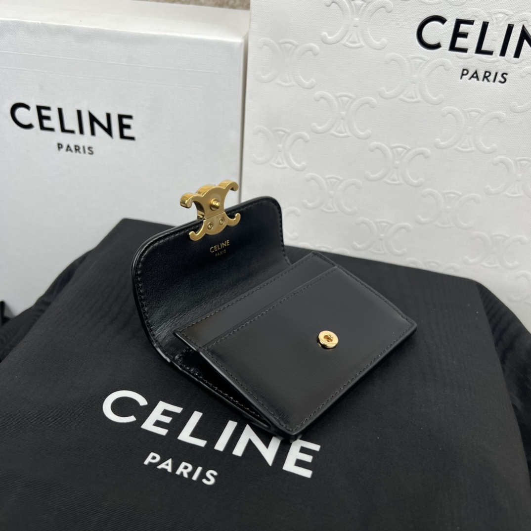 Celine Compact Wallet With Coin Triomphe In Shiny Calfskin - DesignerGu